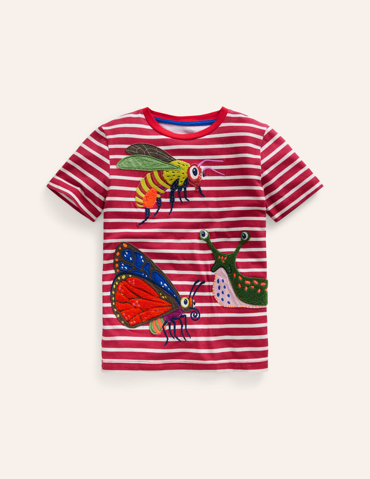Appliqué Textured T-shirt-Jam Red/Ivory Bugs - Image 1