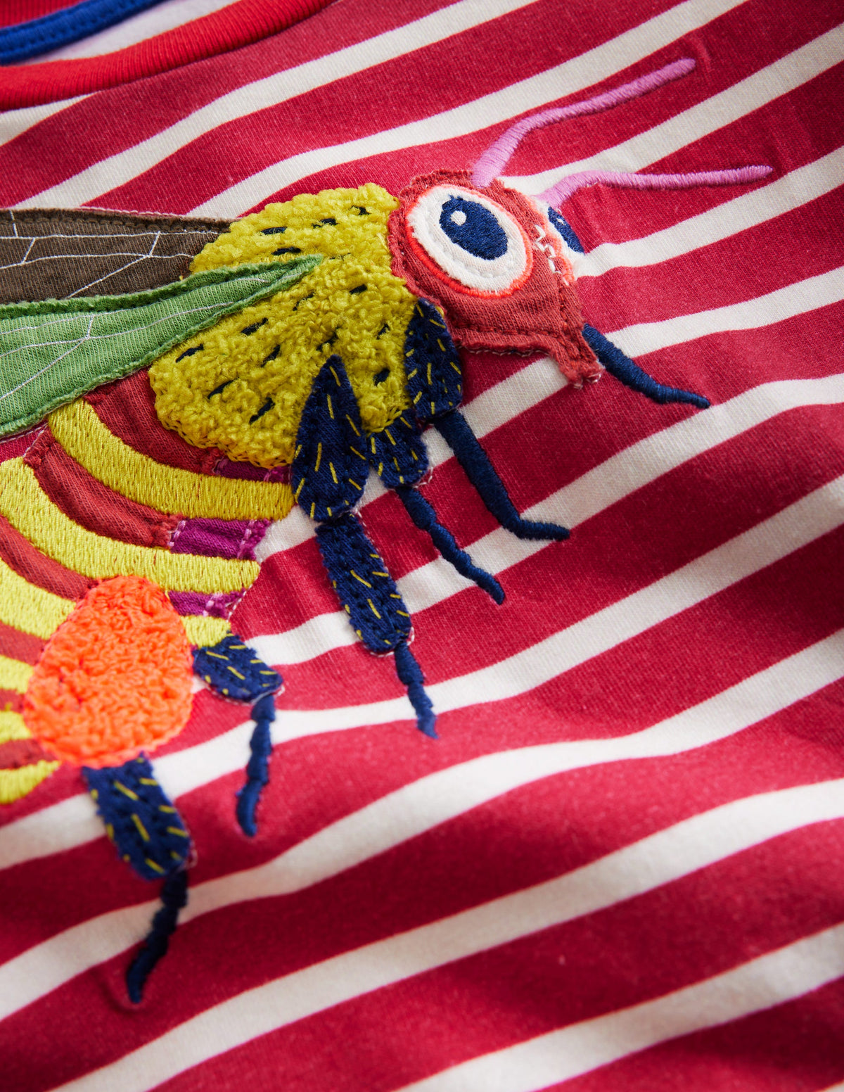 Appliqué Textured T-shirt-Jam Red/Ivory Bugs-3