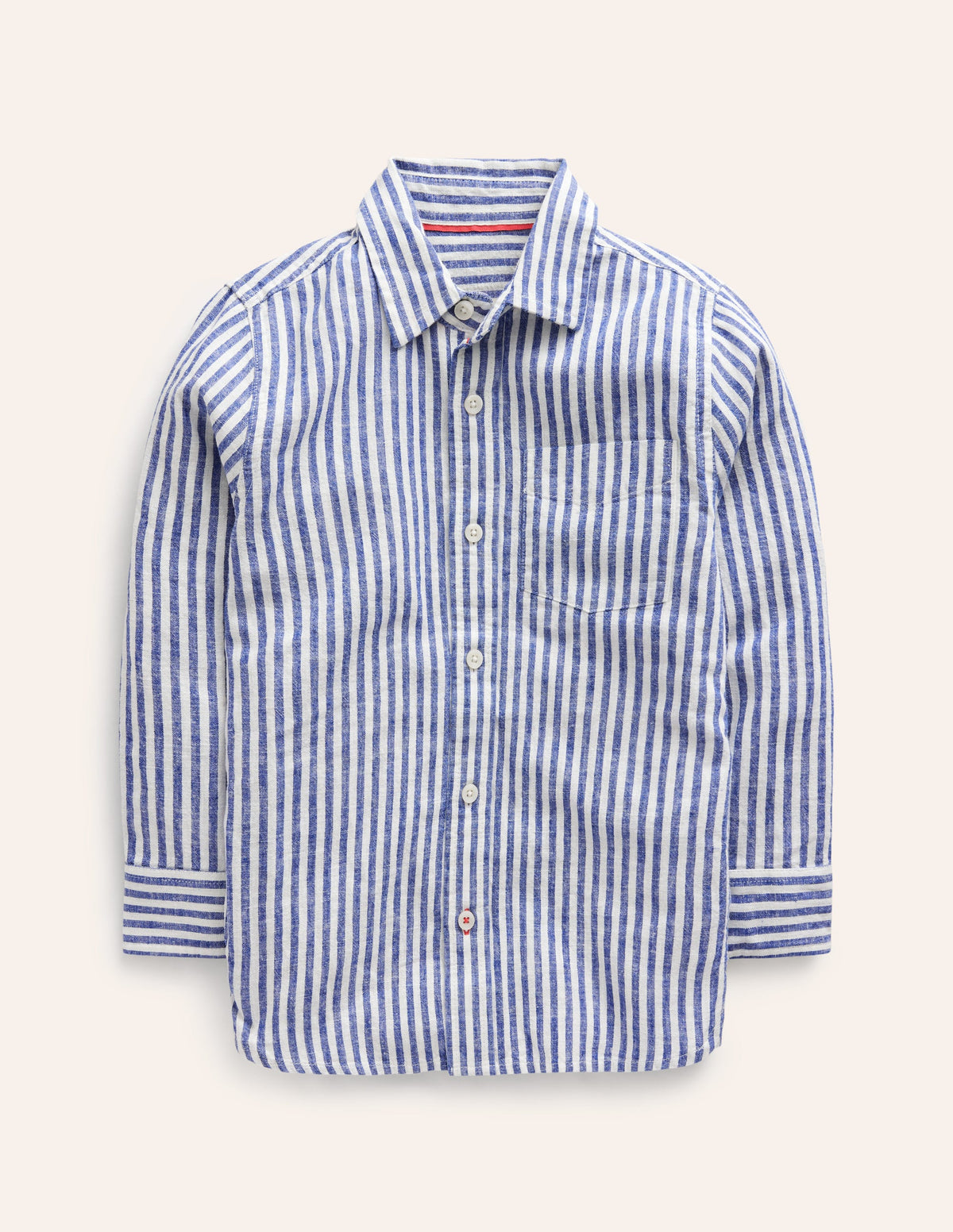 Long Sleeve Cotton Linen Shirt-College Navy / Ivory Stripe-1