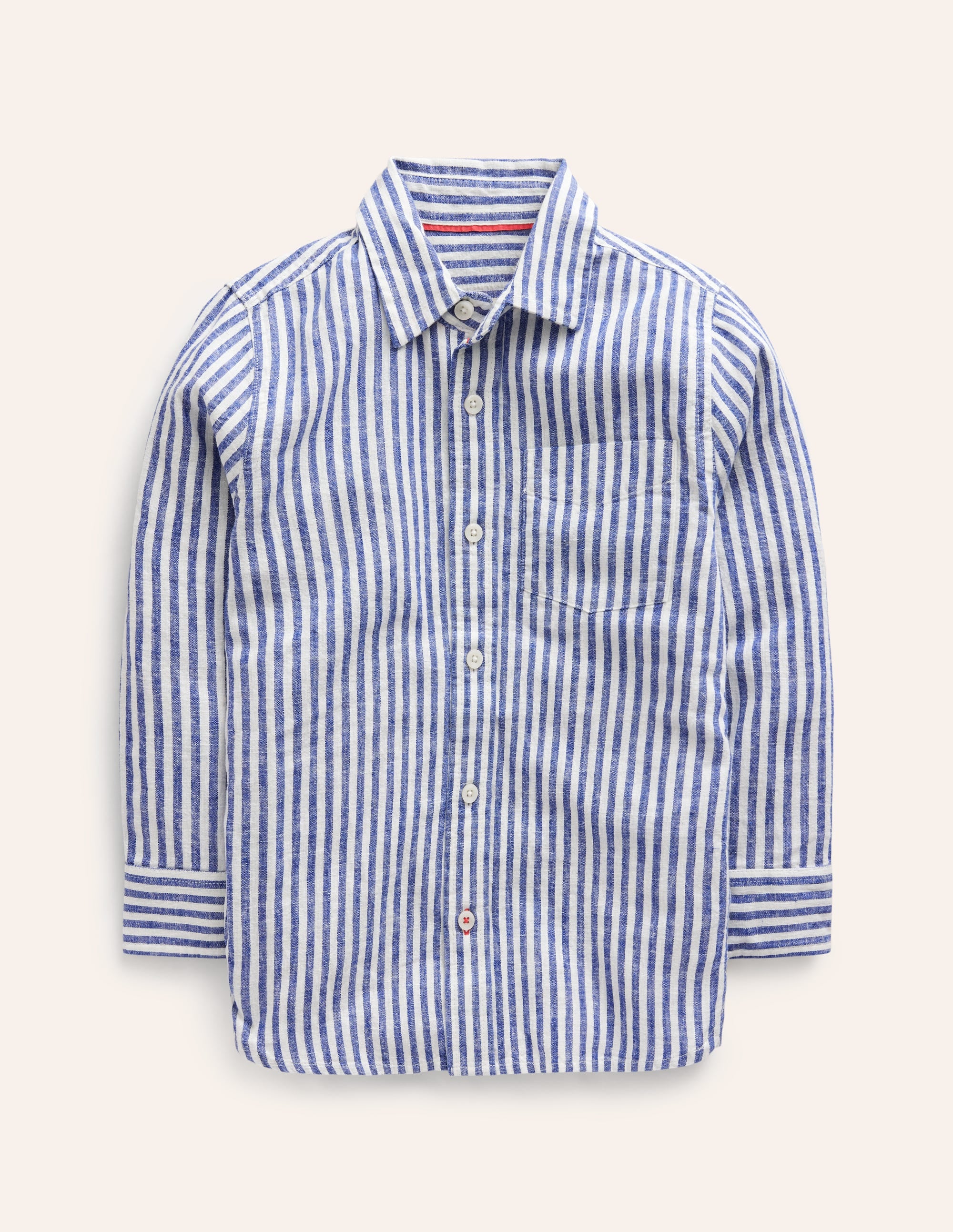Long Sleeve Cotton Linen Shirt-College Navy / Ivory Stripe - Image 1