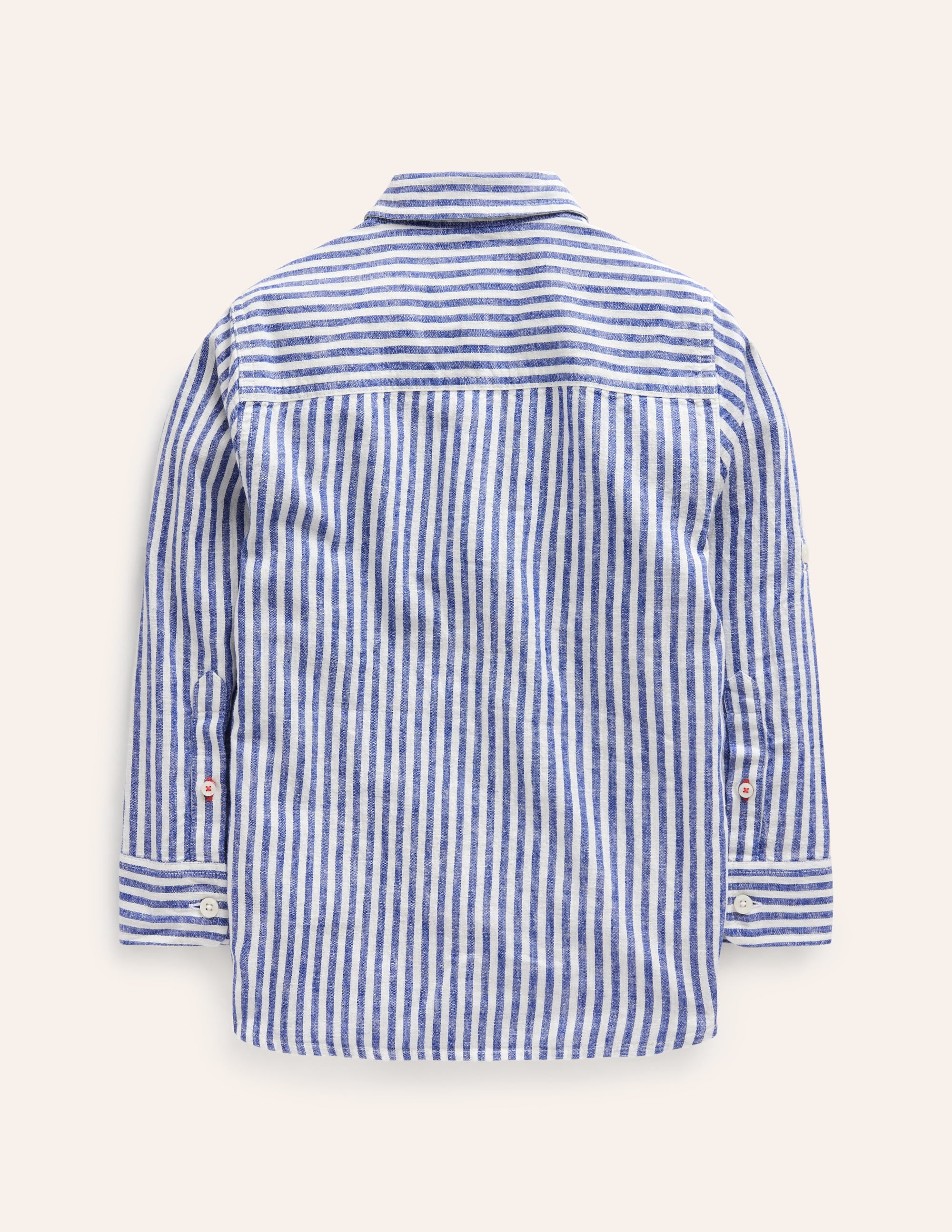 Long Sleeve Cotton Linen Shirt-College Navy / Ivory Stripe - Image 2