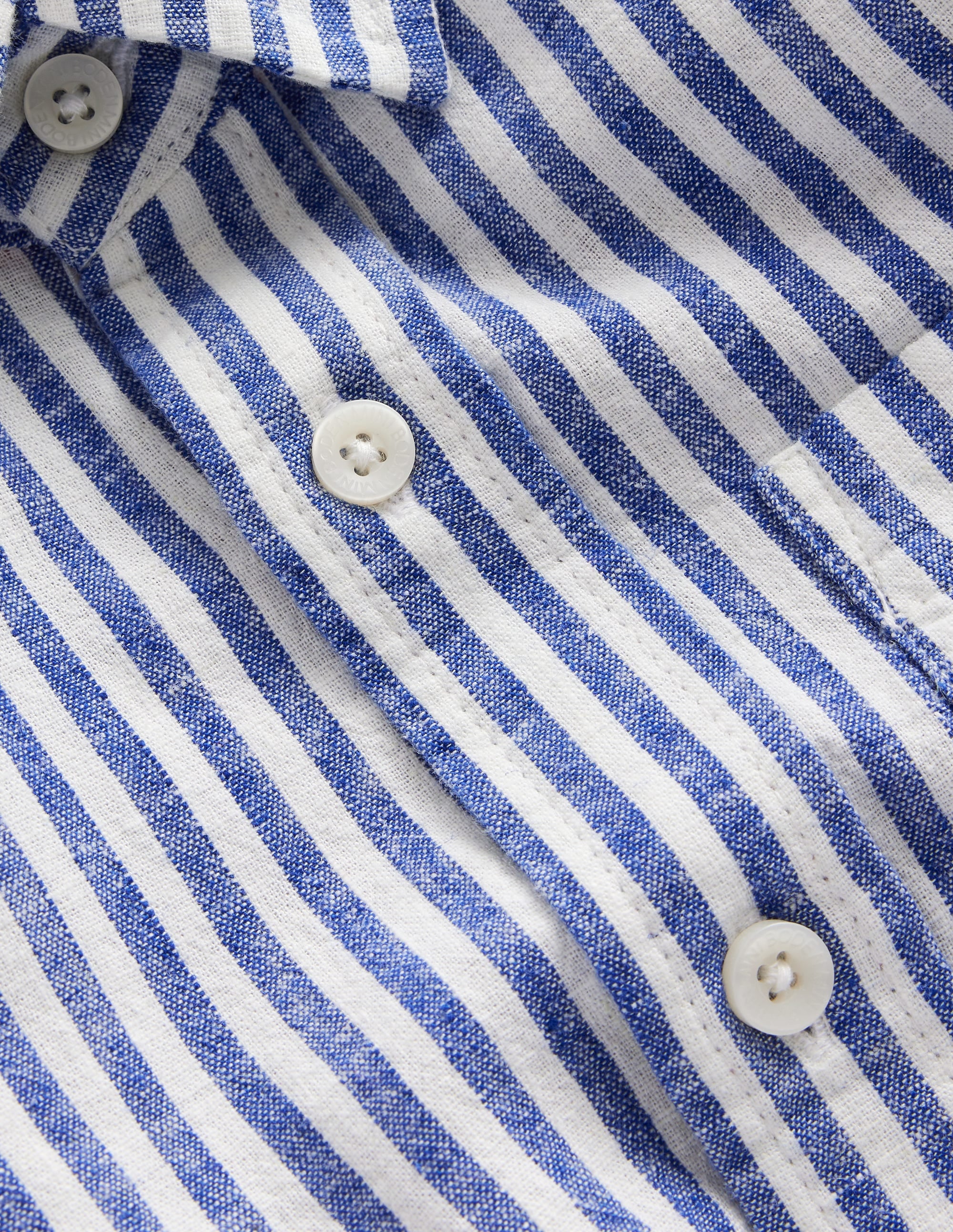 Long Sleeve Cotton Linen Shirt-College Navy / Ivory Stripe - Image 3