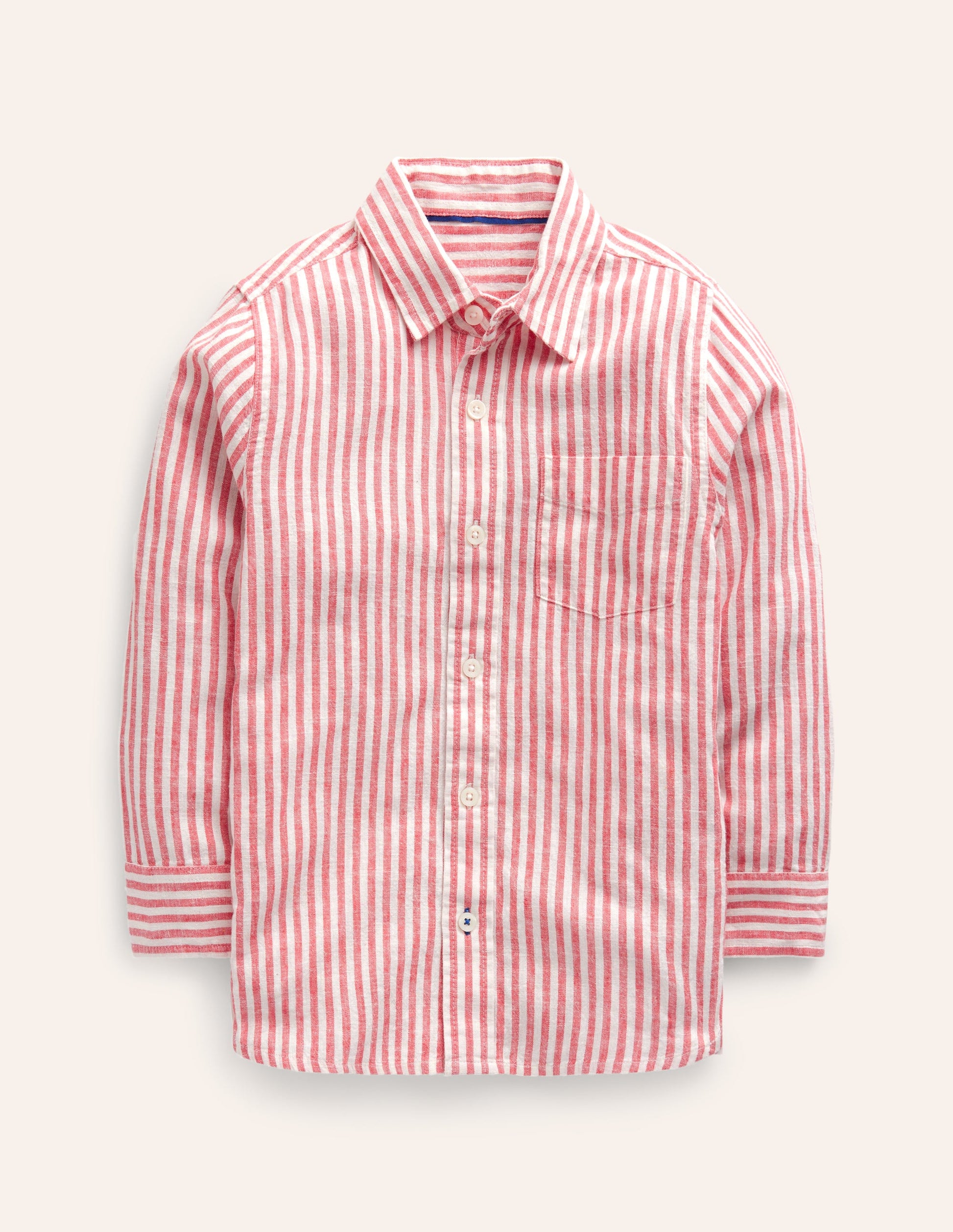 Long Sleeve Cotton Linen Shirt-Jam Red / Ivory Stripe-1