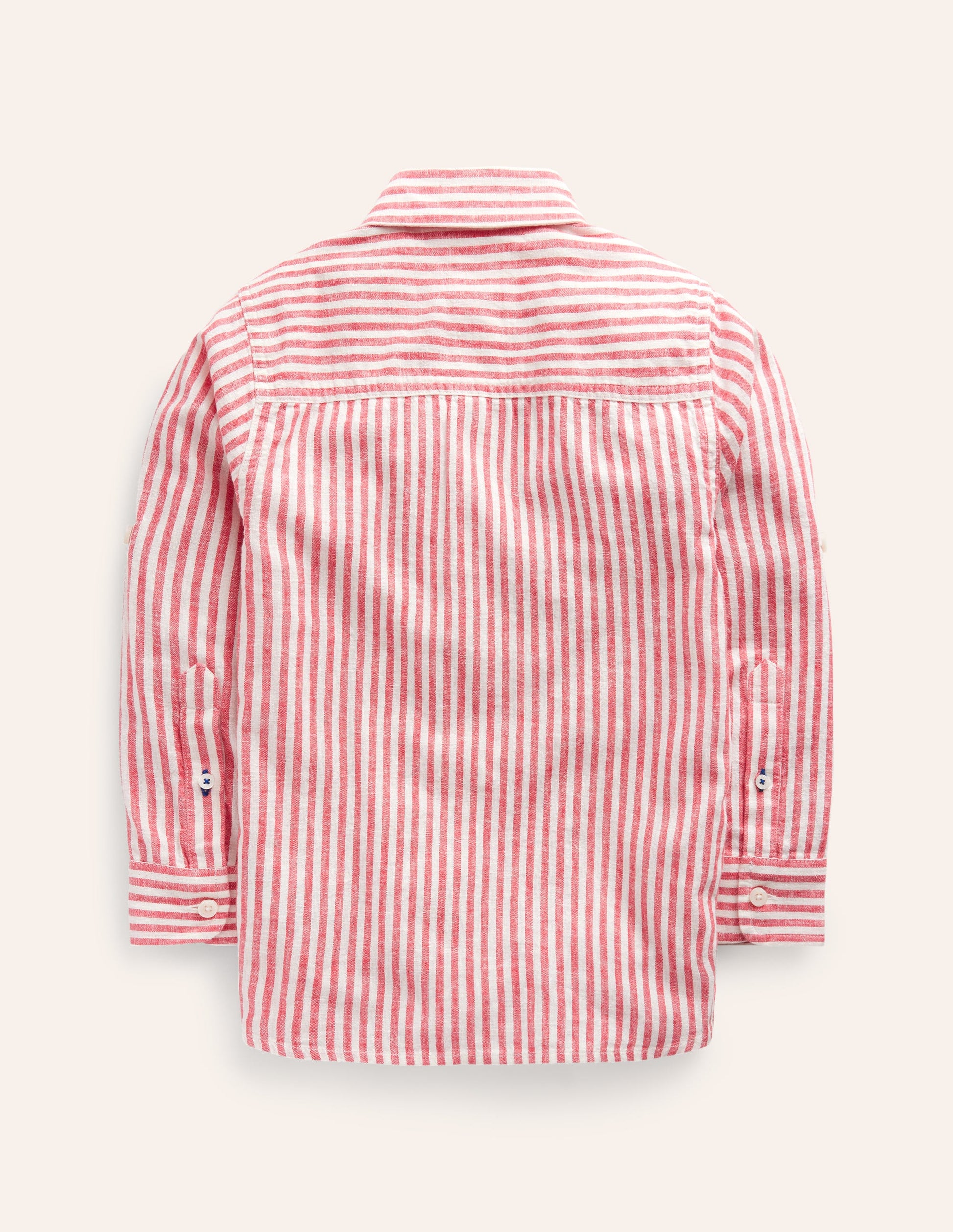 Long Sleeve Cotton Linen Shirt-Jam Red / Ivory Stripe-2