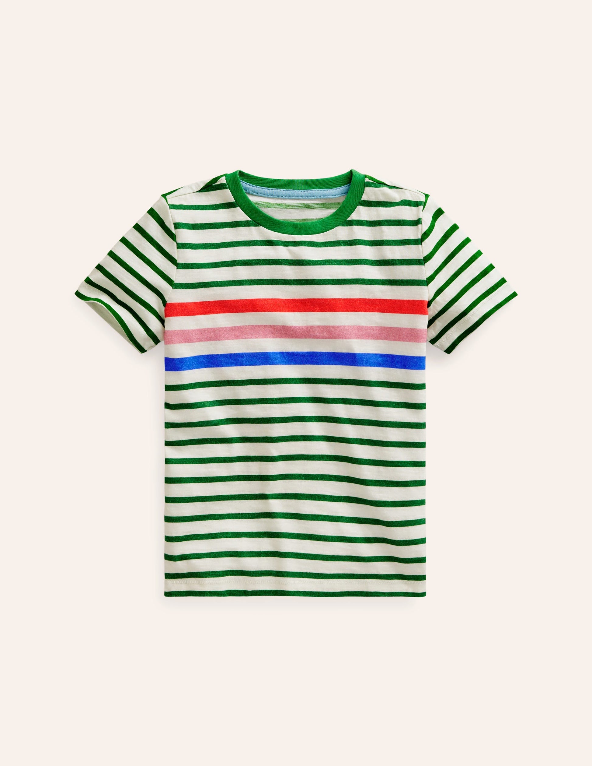Rainbow Stripe Slub T-shirt-Highland Green Multi Stripe-1