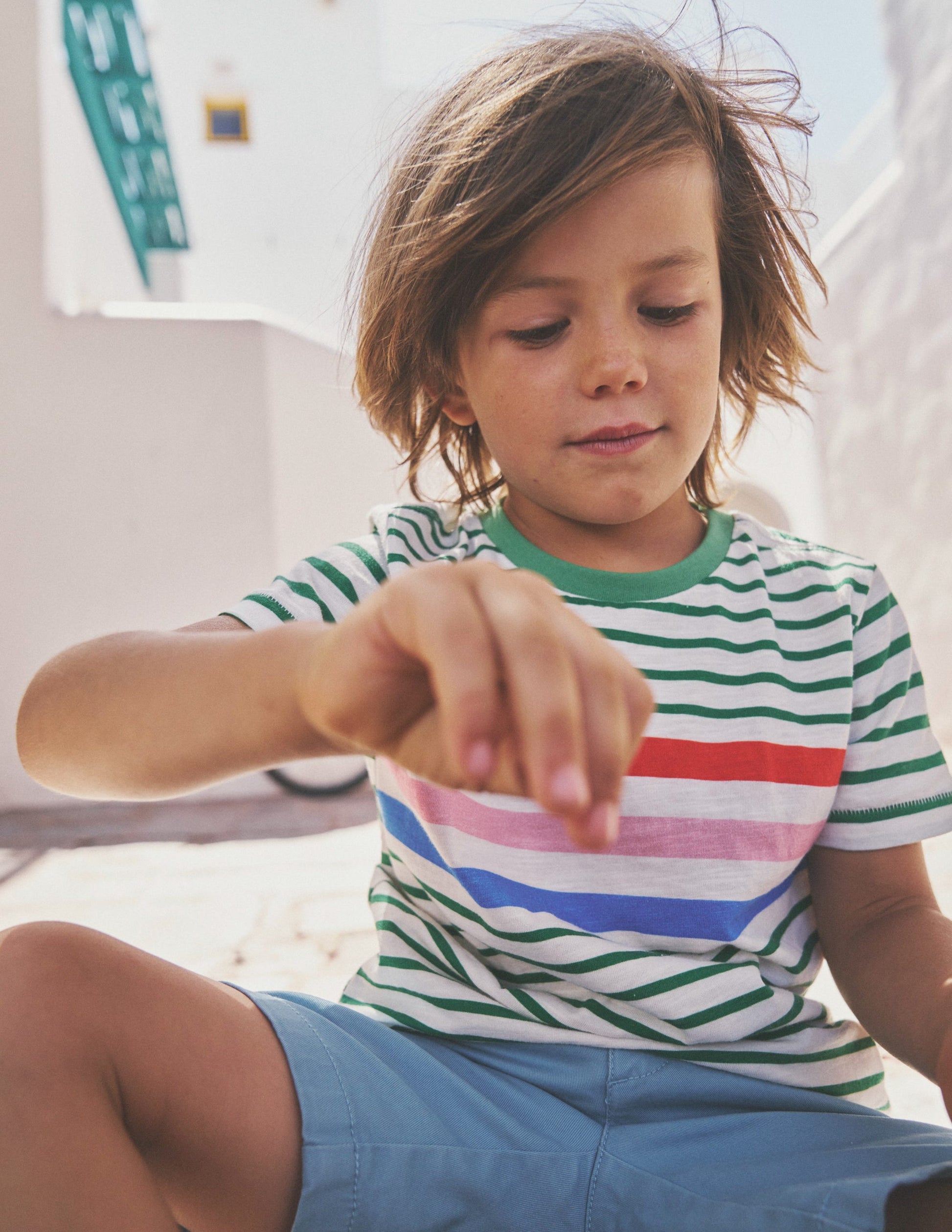 Rainbow Stripe Slub T-shirt-Highland Green Multi Stripe-4