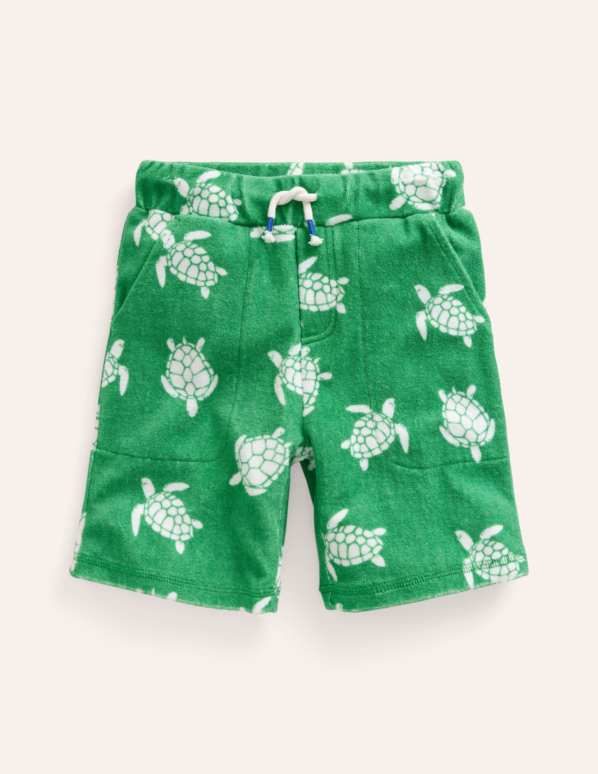 Towelling Sweat Shorts-Pea Green Turtles-1