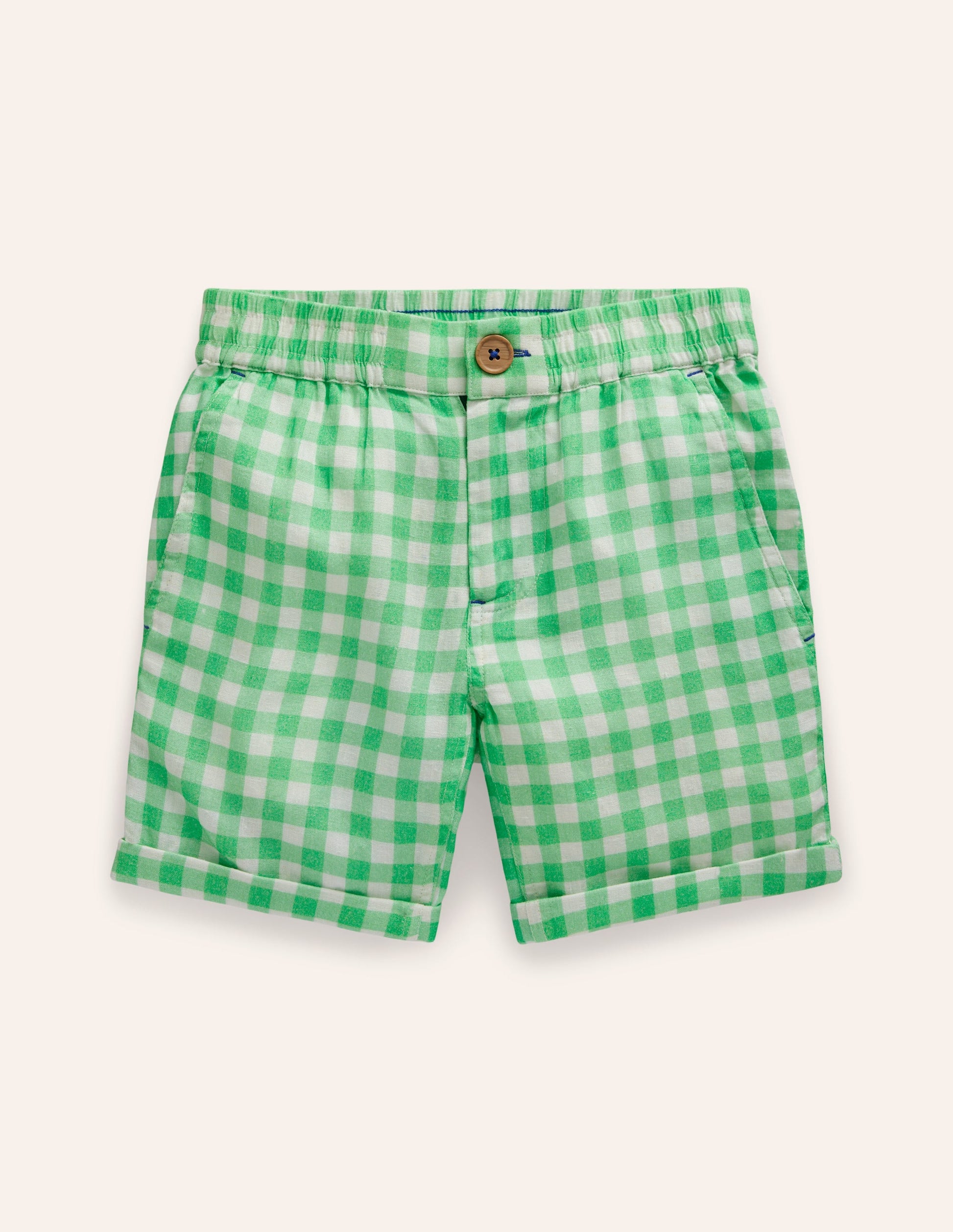 Smart Roll Up Shorts-Pea Green Gingham-3