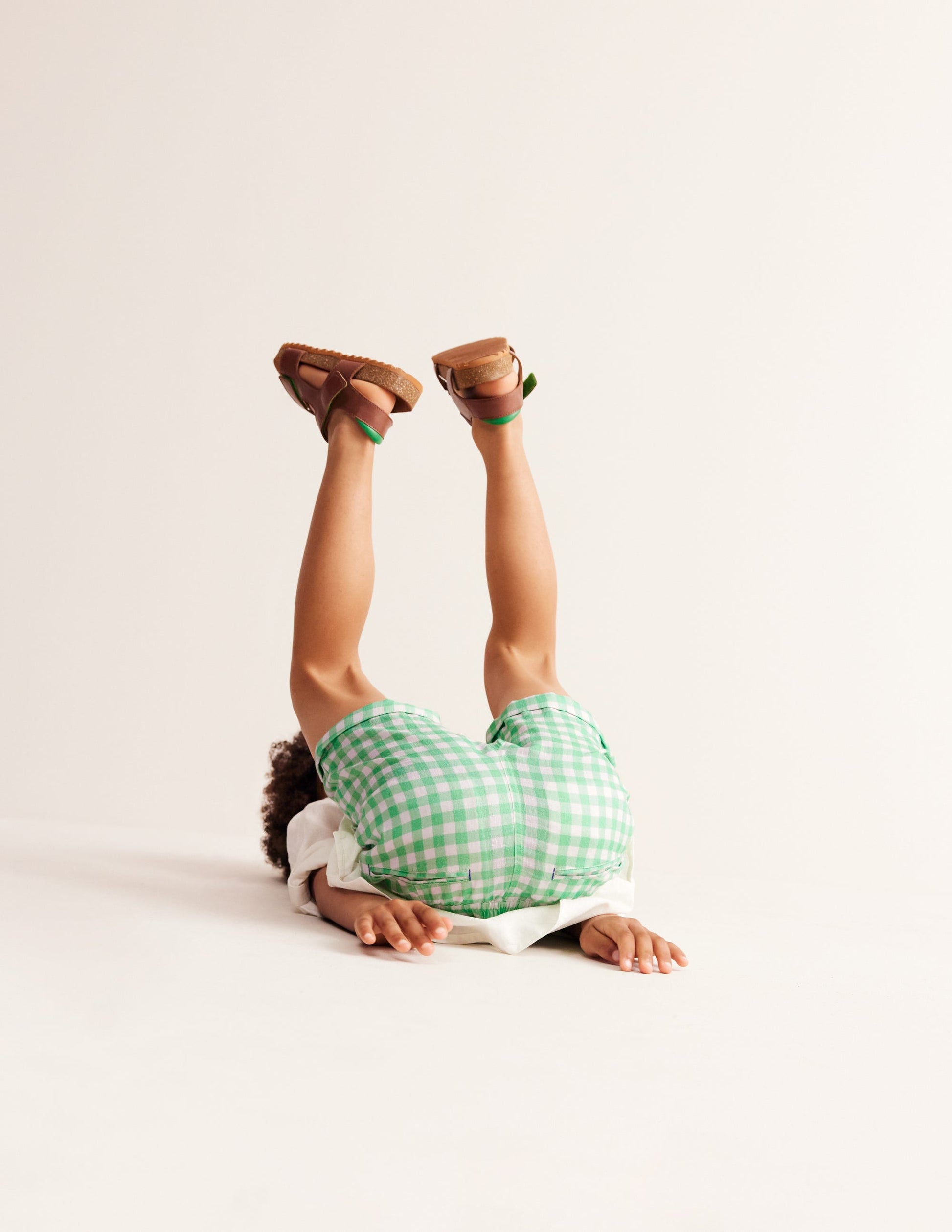 Smart Roll Up Shorts-Pea Green Gingham-2