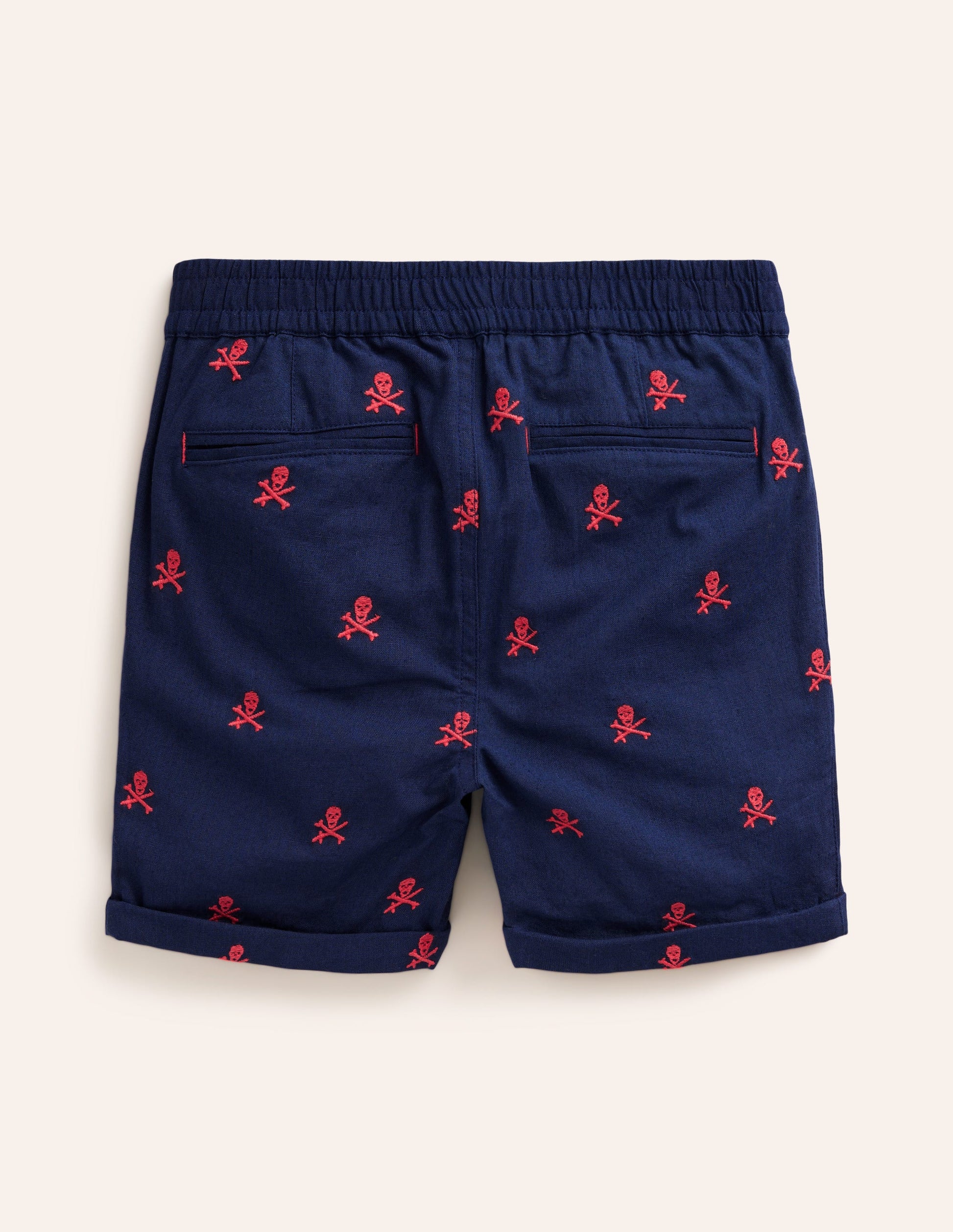 Smart Roll Up Shorts-College Navy Skull Embroidery-2