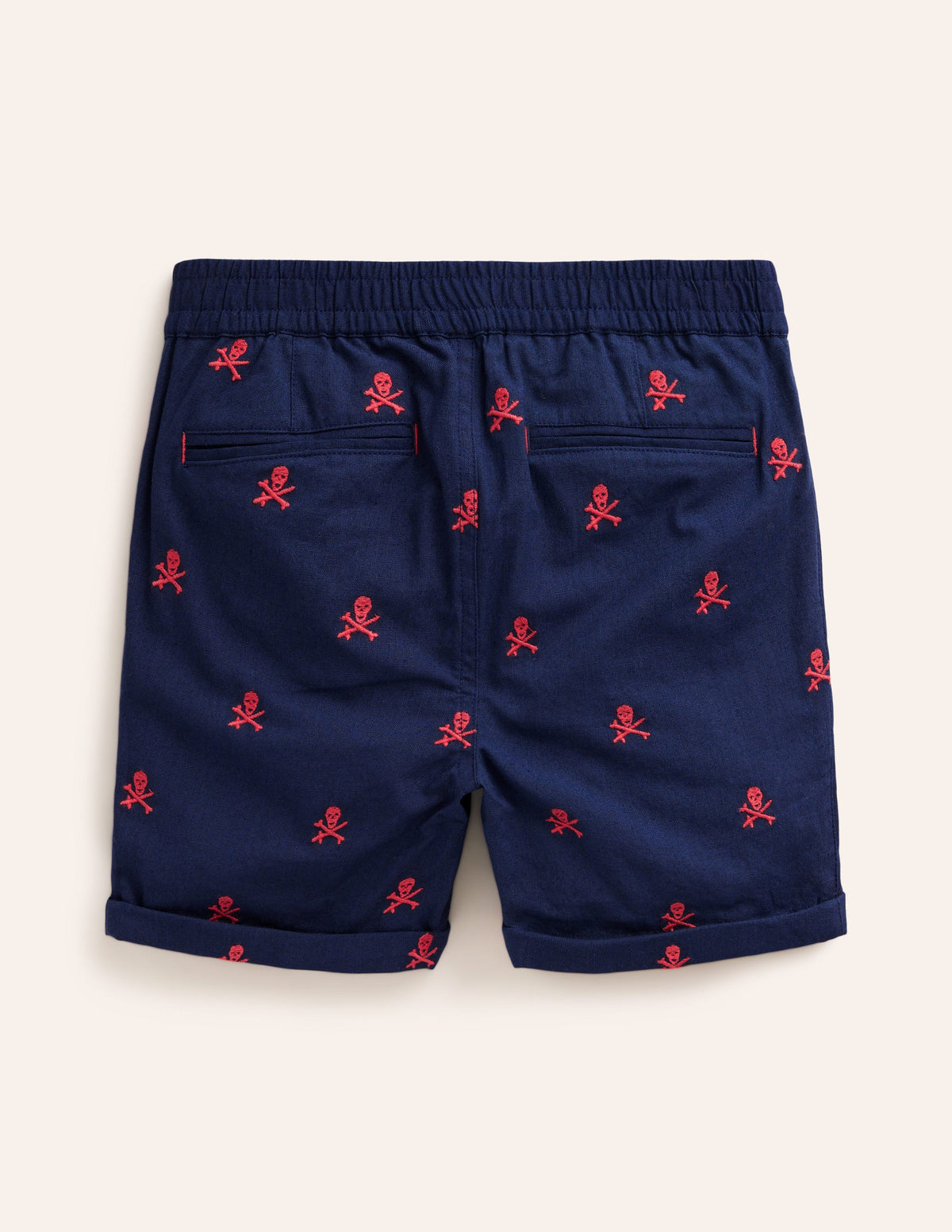 Smart Roll Up Shorts-College Navy Skull Embroidery - Image 2