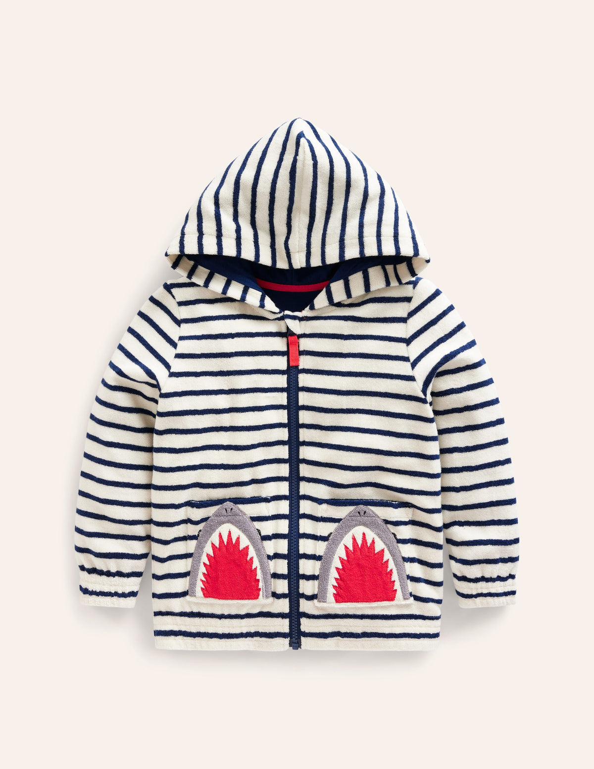 Towelling Zip-Through Hoodie-Ivory/ Greek Blue Stripe Shark-1