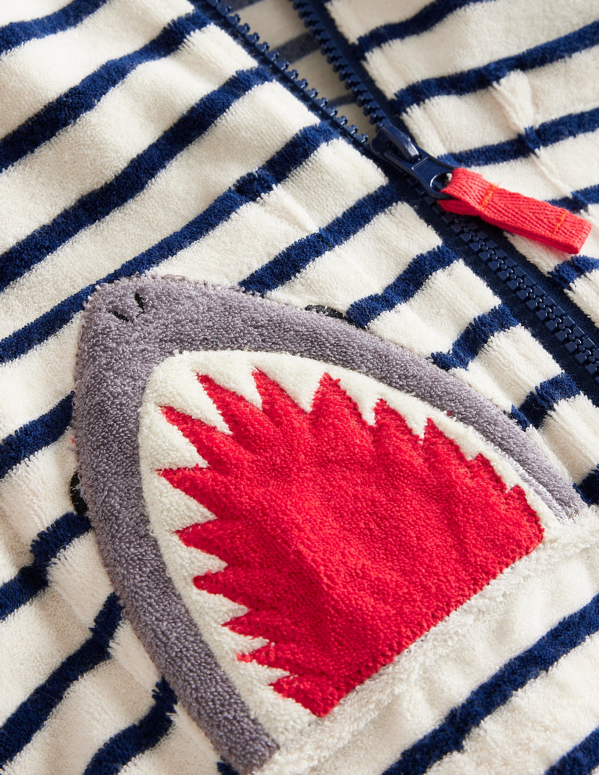 Towelling Zip-Through Hoodie-Ivory/ Greek Blue Stripe Shark-3