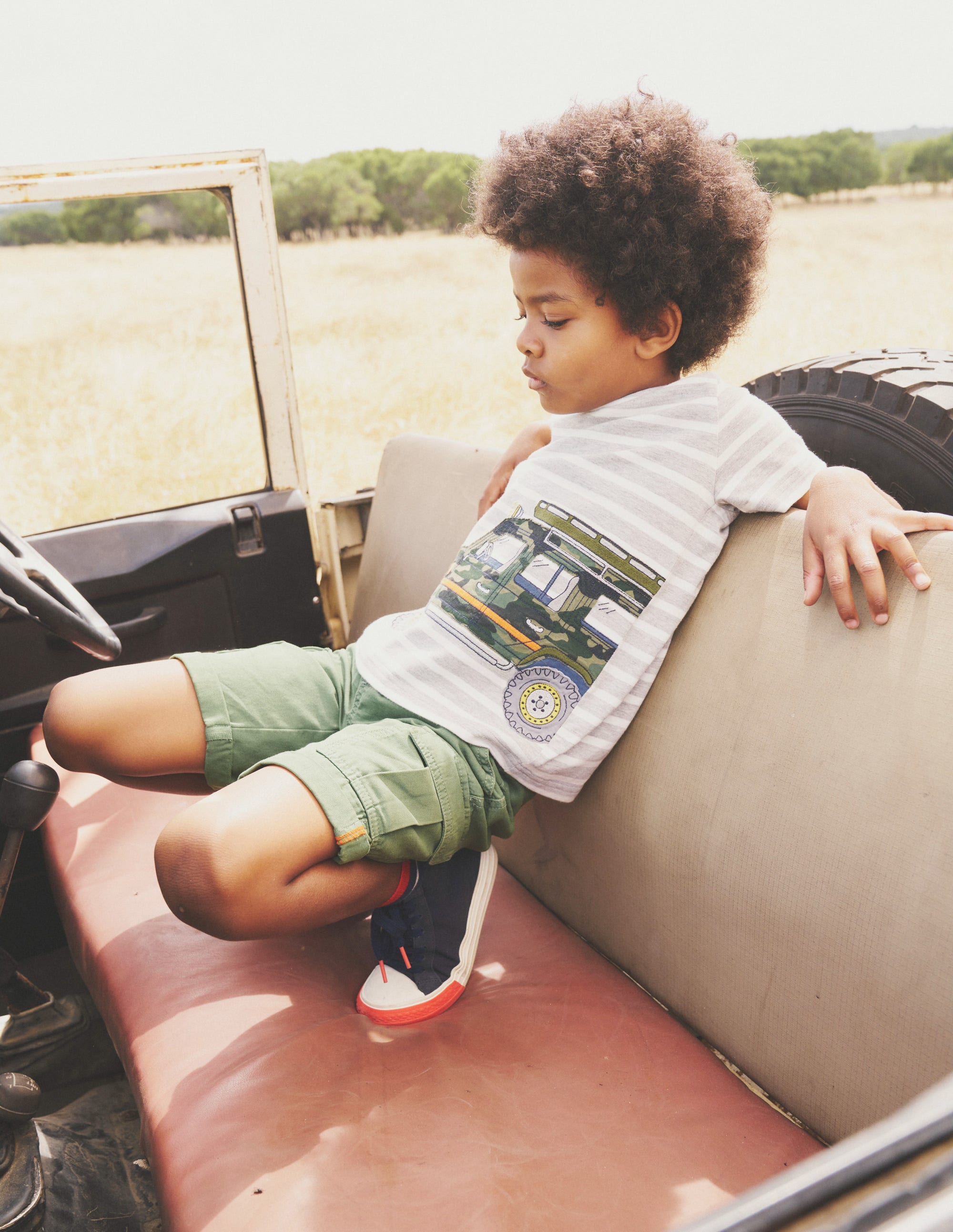 Foil Printed T-shirt-Grey Marl/ Ivory Stripe Jeep - Image 4