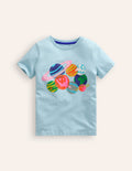 Riso Printed T-shirt-Vintage Blue Planets