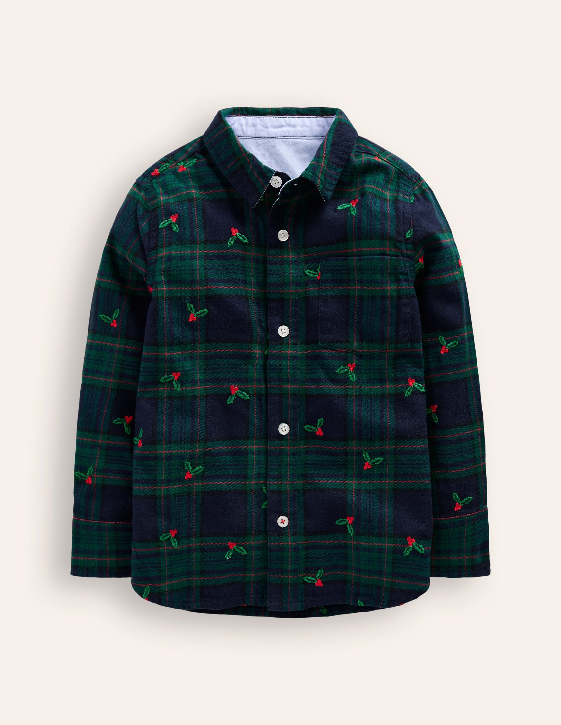 Cosy Cotton Check Shirt-Christmas Embroidered Check-1