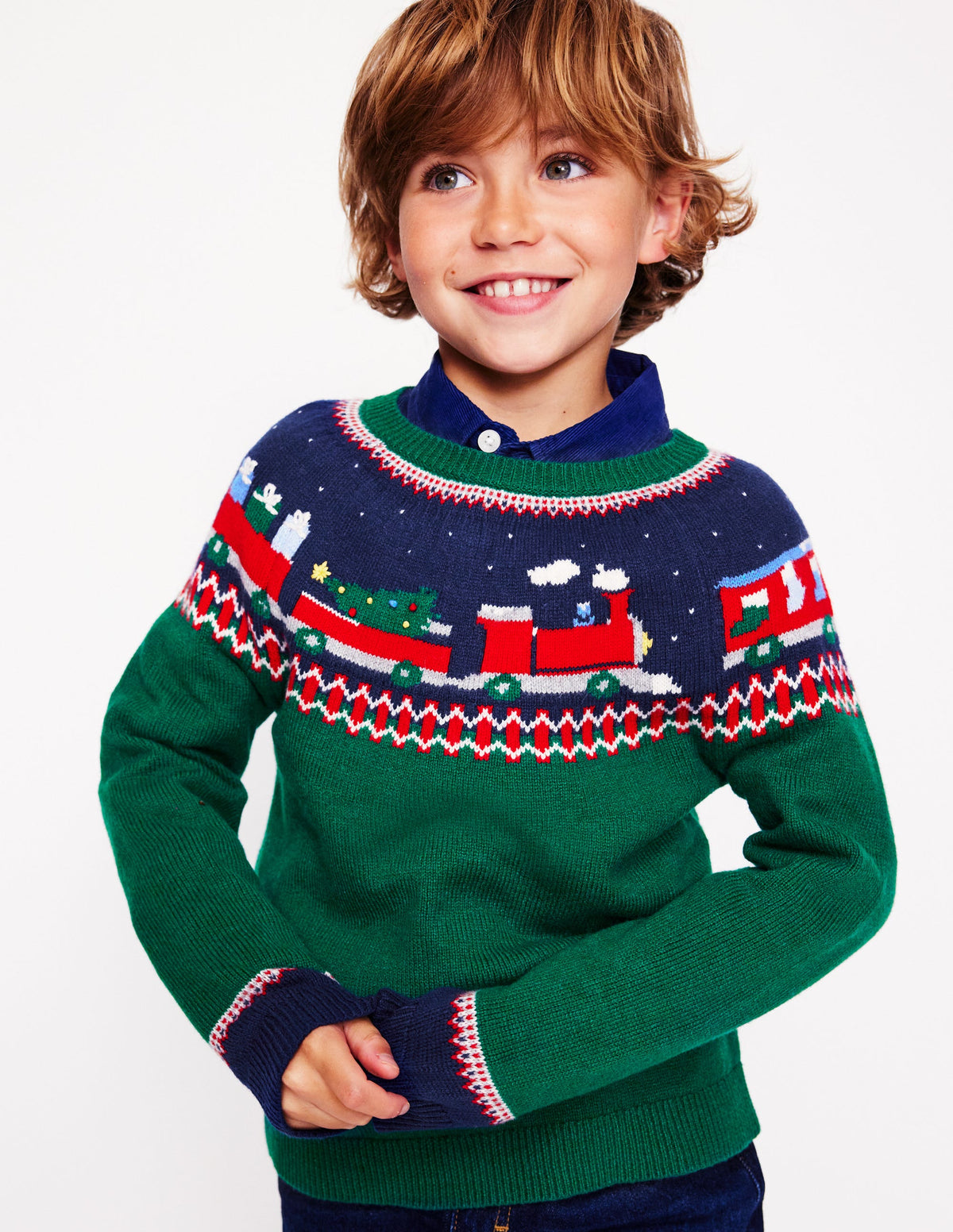 Fair Isle Jumper-Jewel Green Train - Image 1