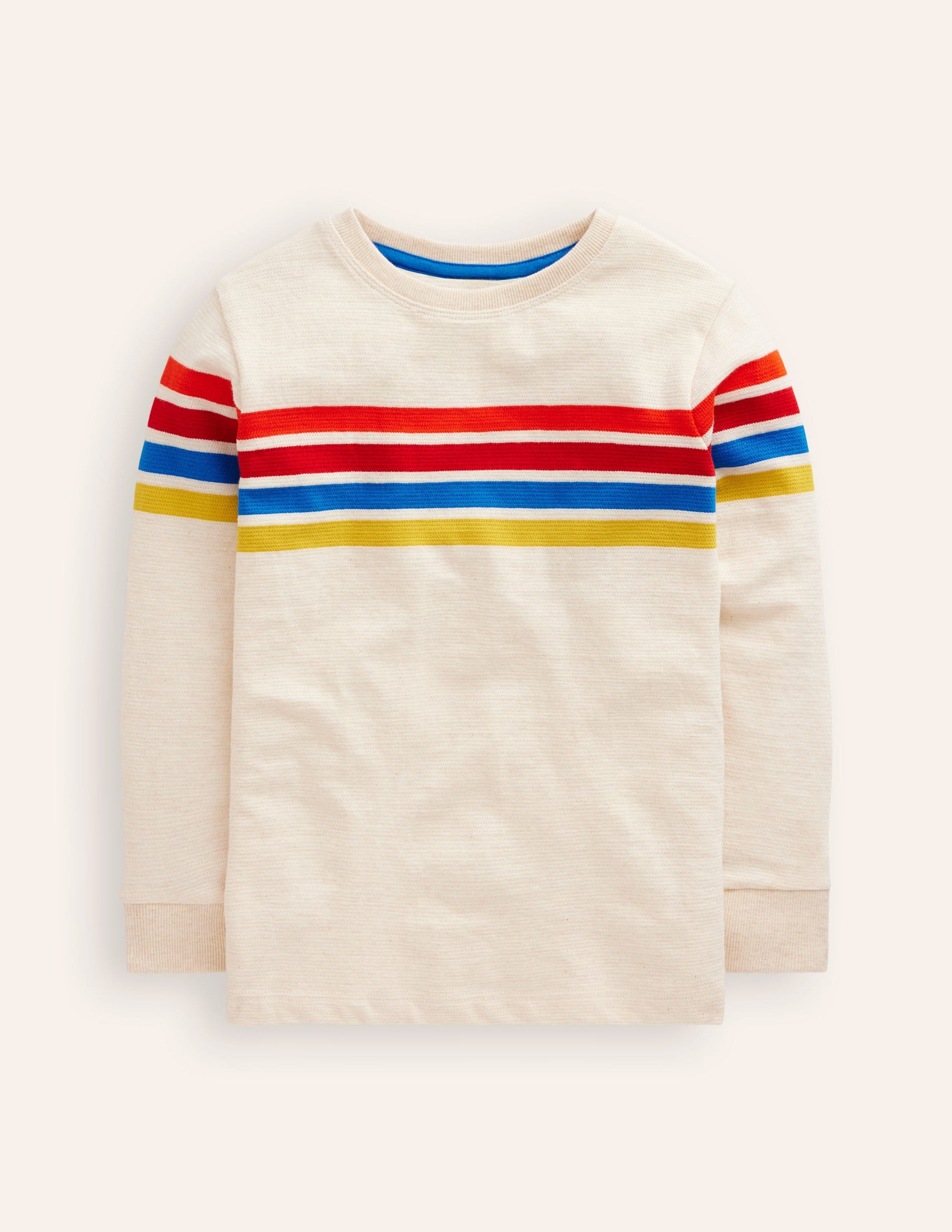 Textured T-Shirt-Oatmeal Marl Chest Stripe-1