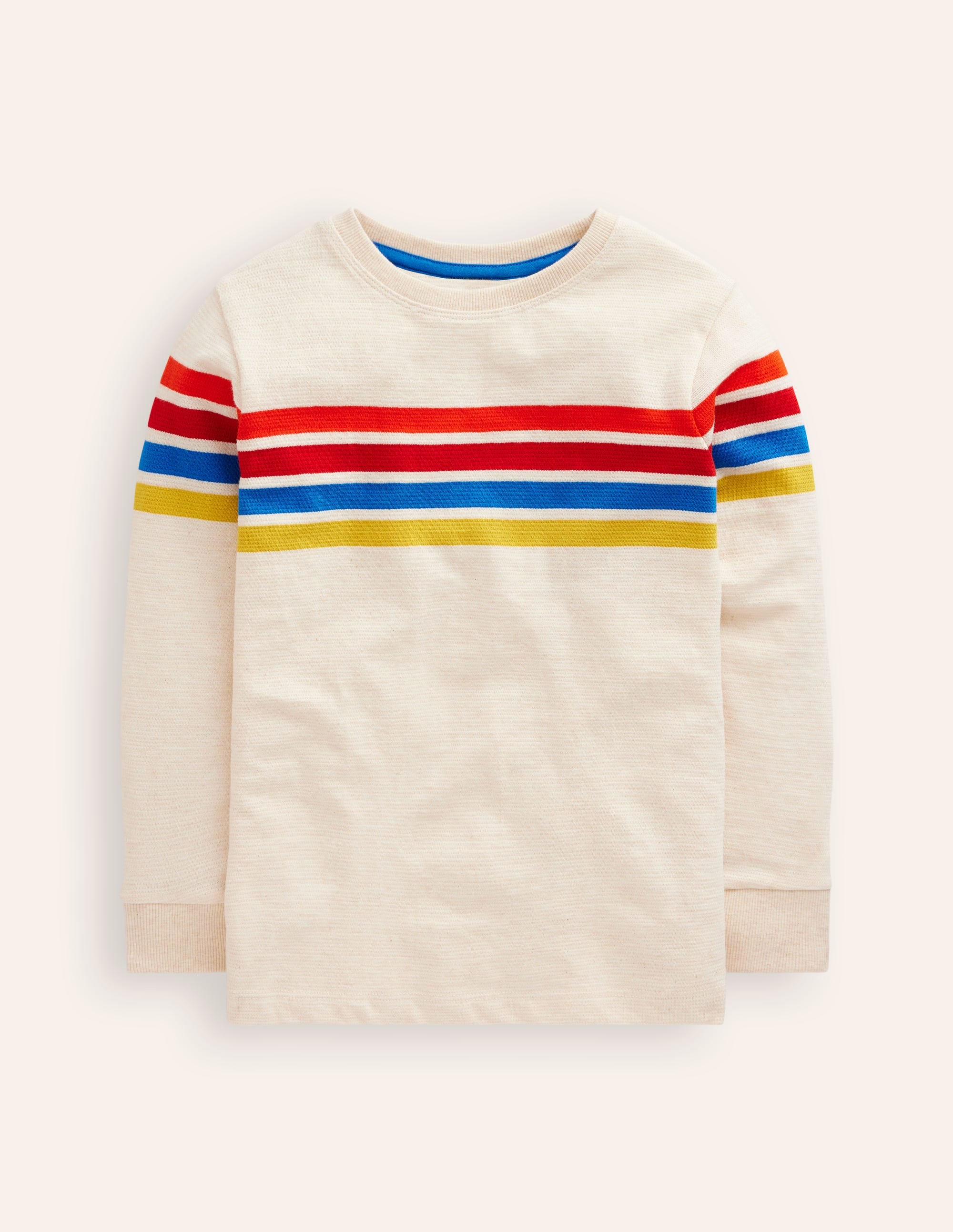 Textured T-Shirt-Oatmeal Marl Chest Stripe - Image 1