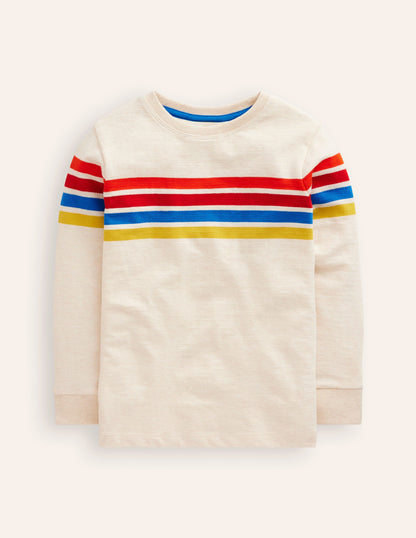 Textured T-Shirt-Oatmeal Marl Chest Stripe-1