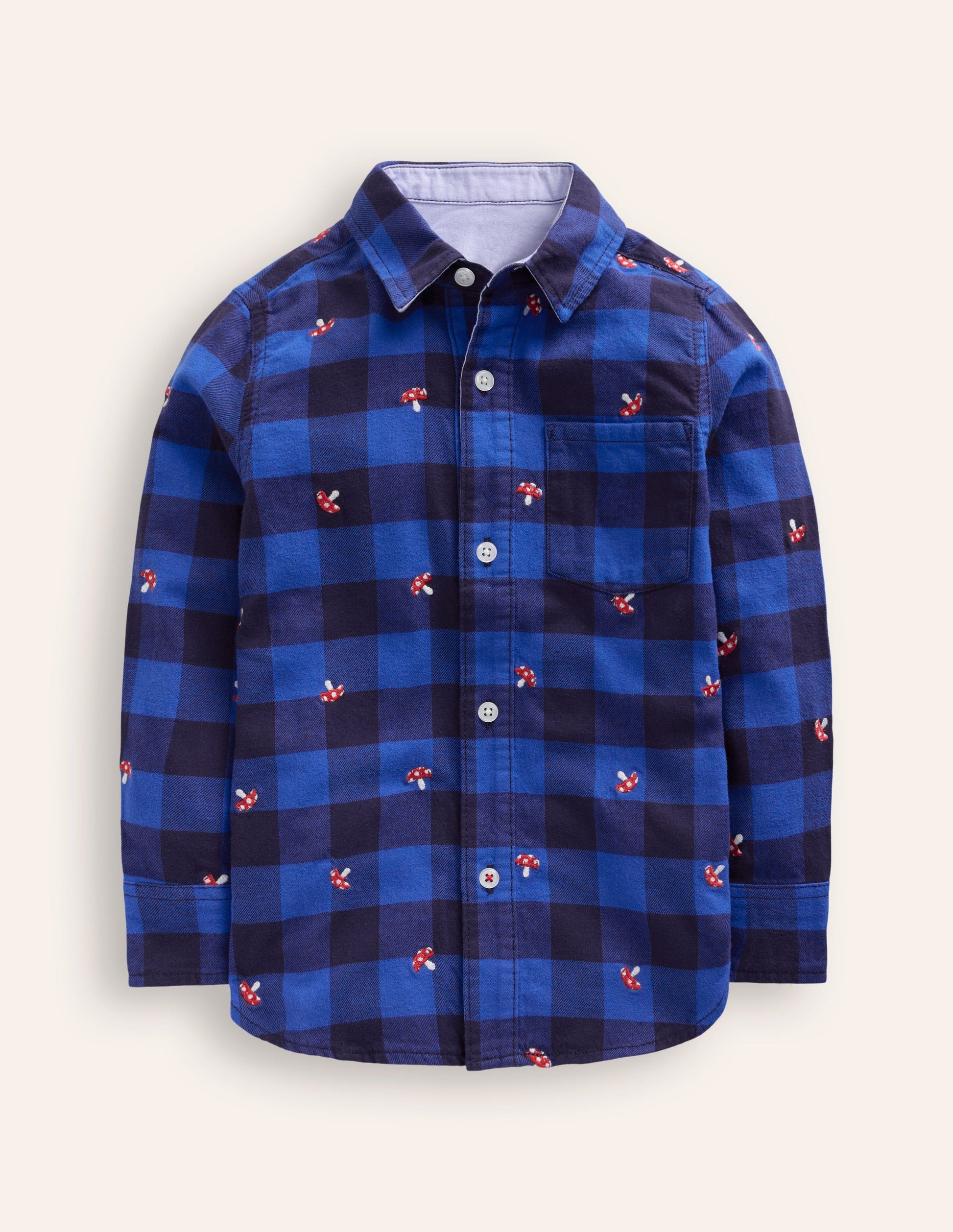 Cosy Cotton Check Shirt-Embroidered Toadstool Check-1