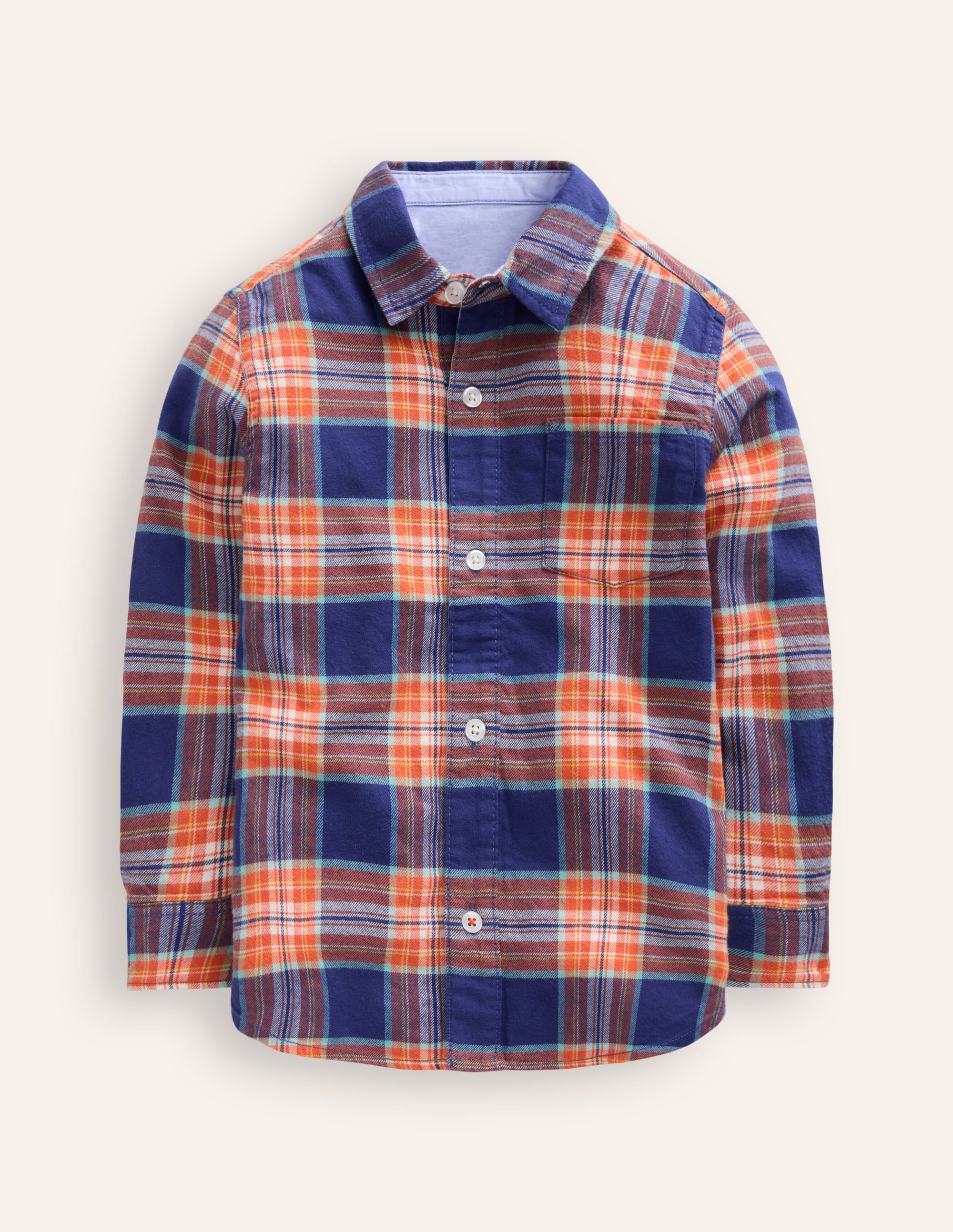 Cosy Cotton Check Shirt-Starboard/Terracotta Orange - Image 1