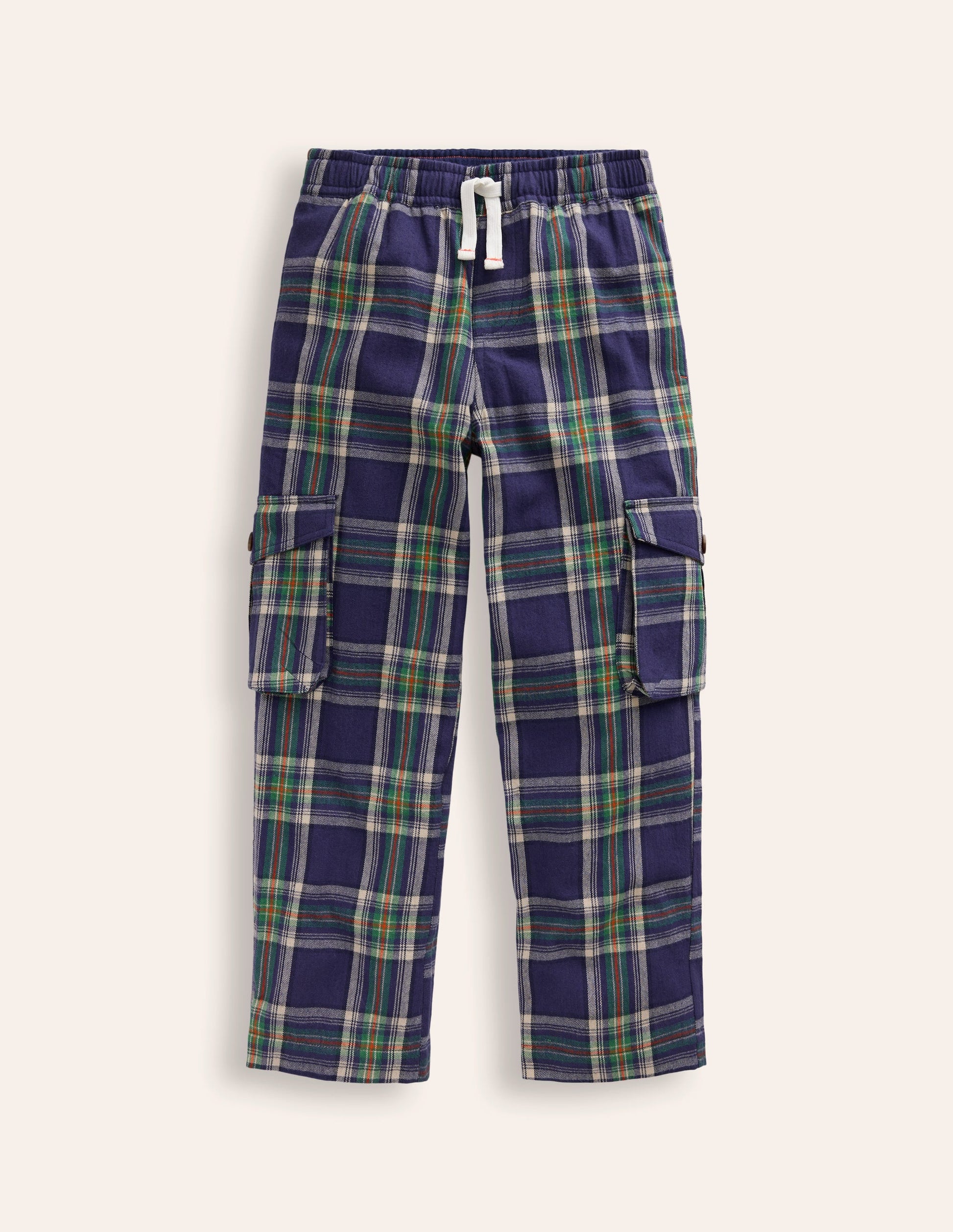 Cosy Lined Cargo Trousers-Navy / Green Check-1