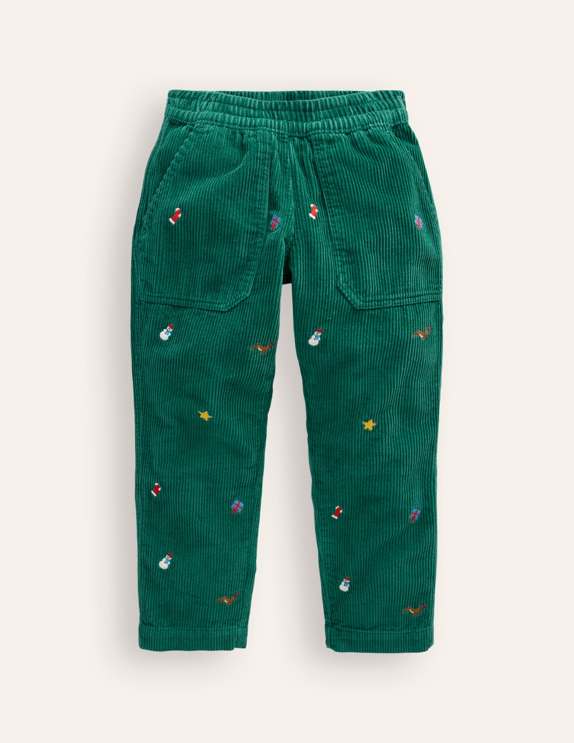 Pull-On Cord Trousers-Festive Embroidery - Image 1