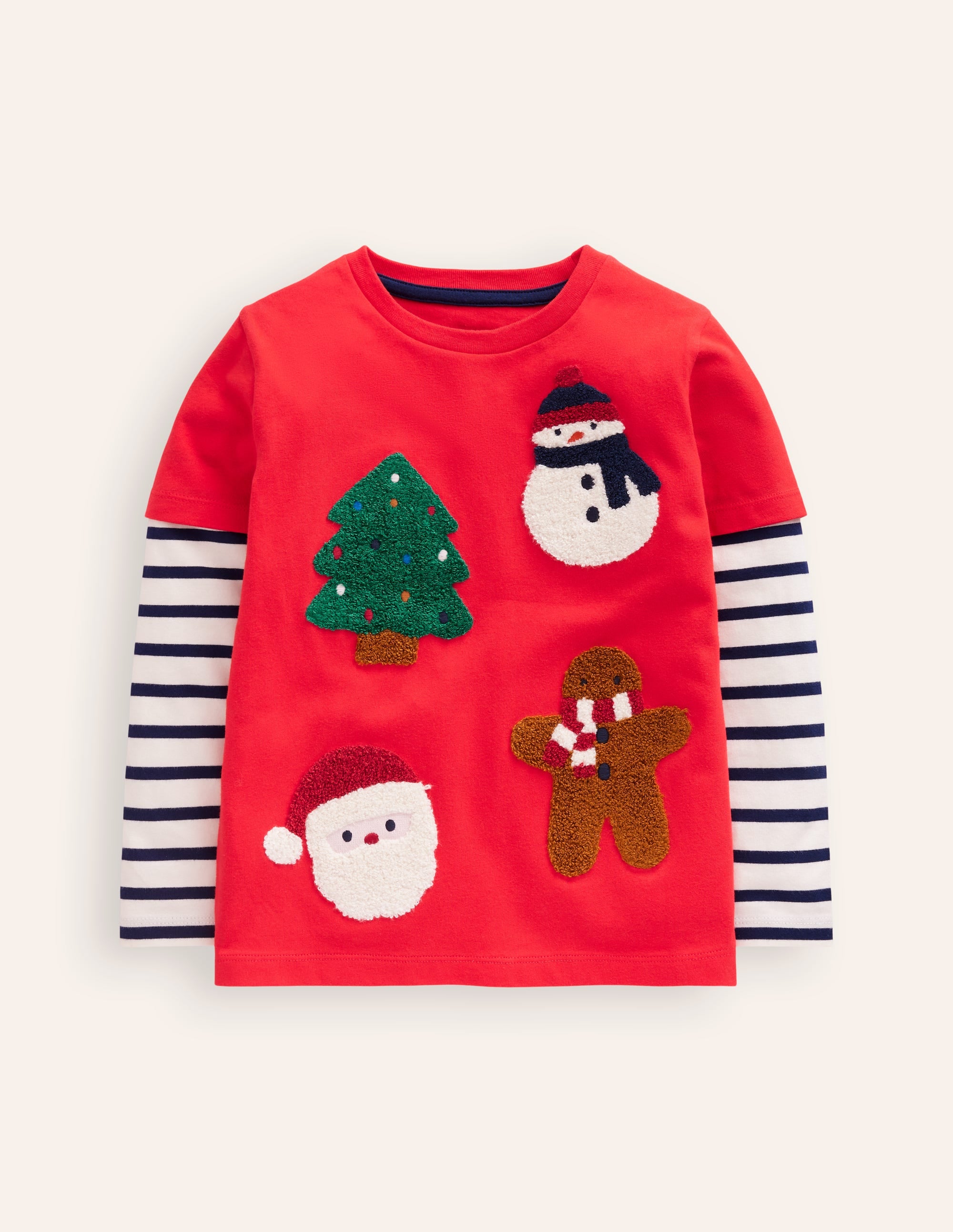 Applique Mock Sleeve T-Shirt-Poppy Red Christmas - Image 1