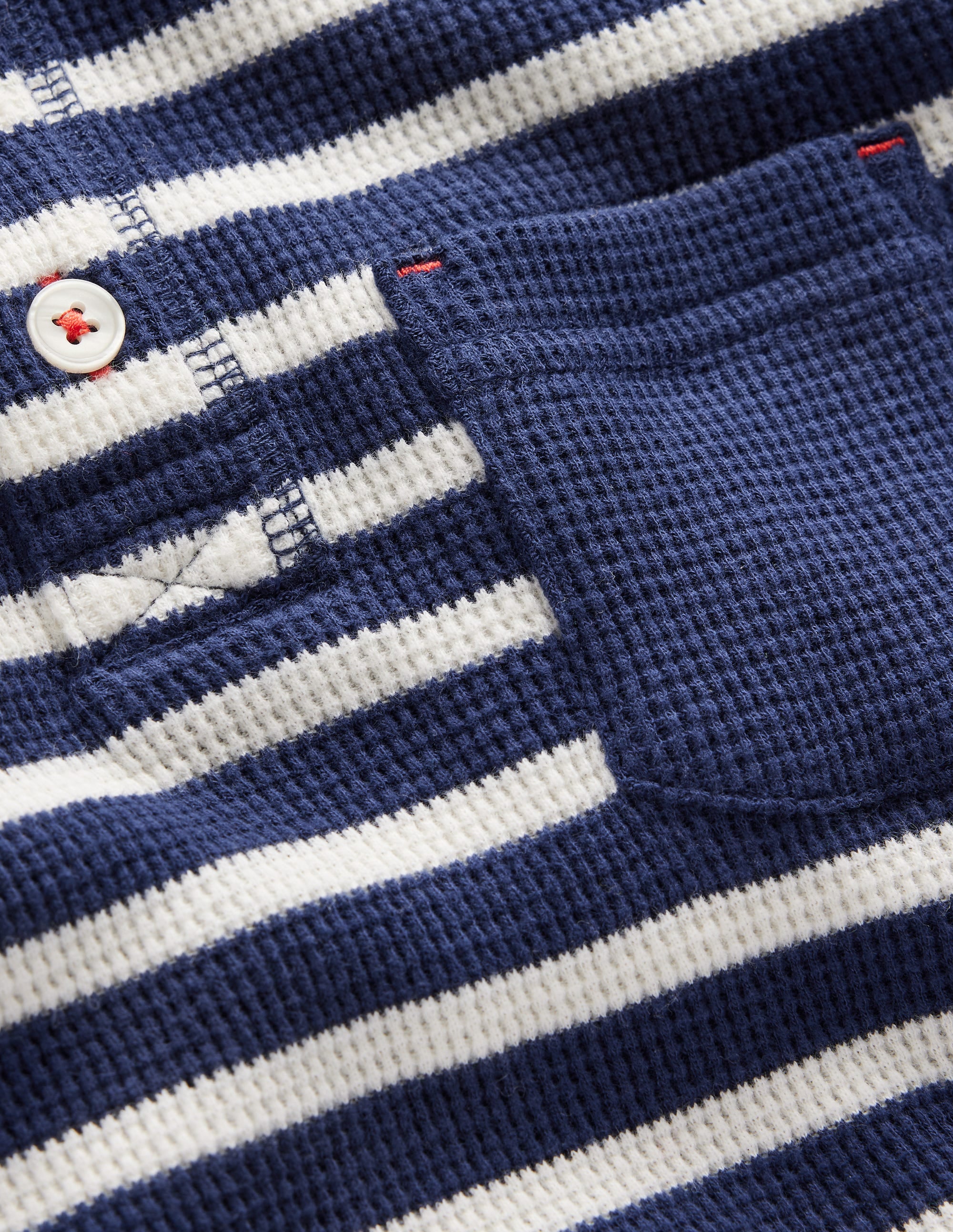 Waffle Henley T-Shirt-College Navy and Ivory Stripe - Image 3