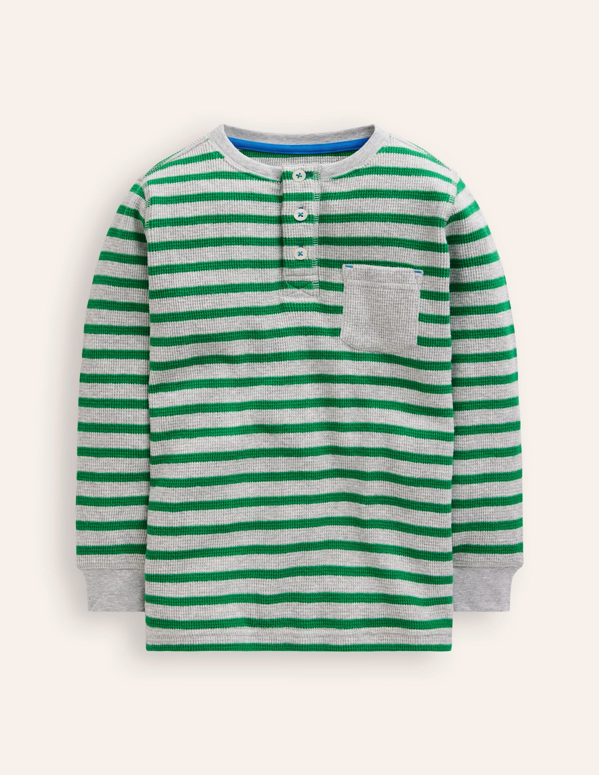 Waffle Henley T-Shirt-Highland Green and Grey Marl-1