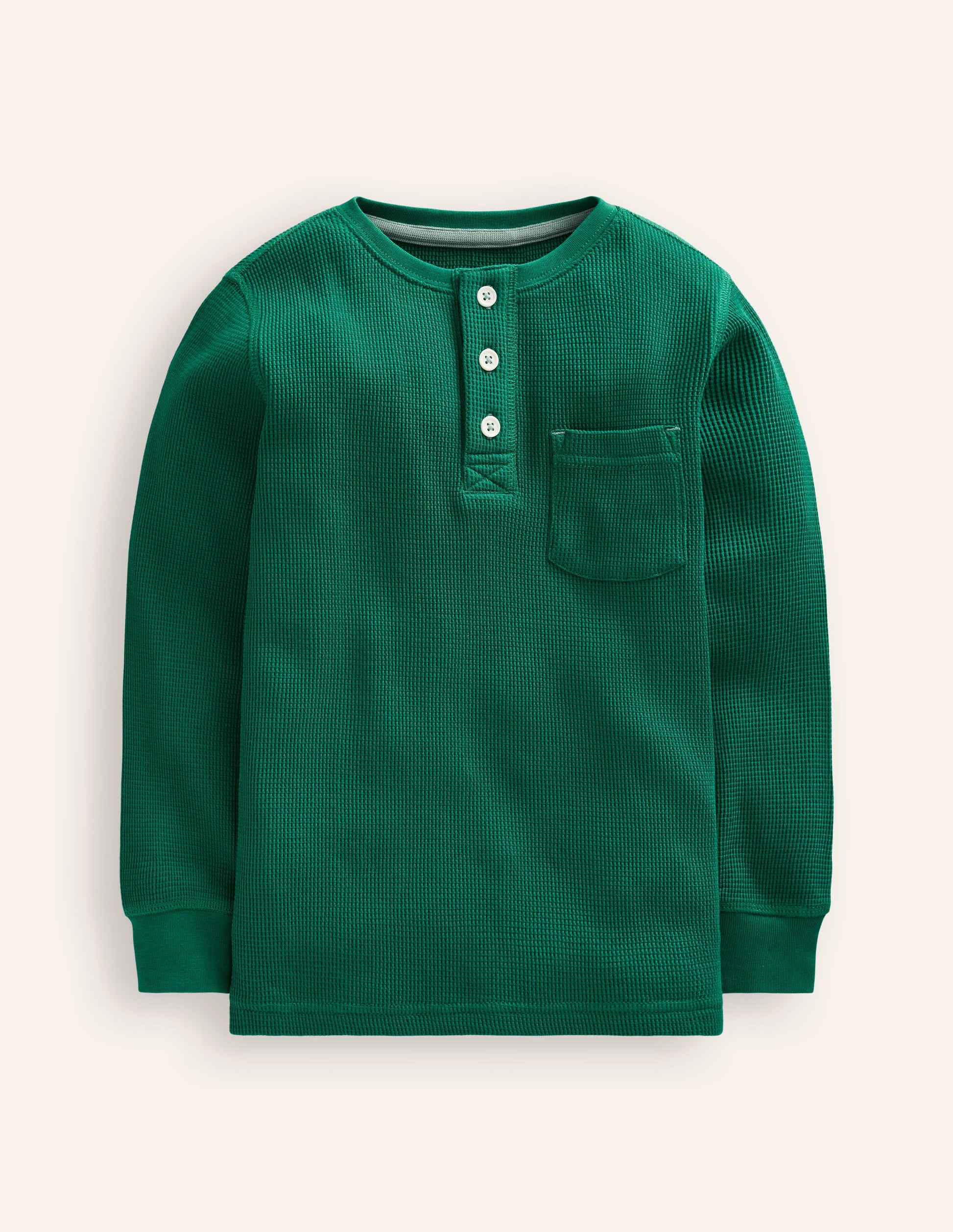 Waffle Henley T-Shirt-Jewel Green-1