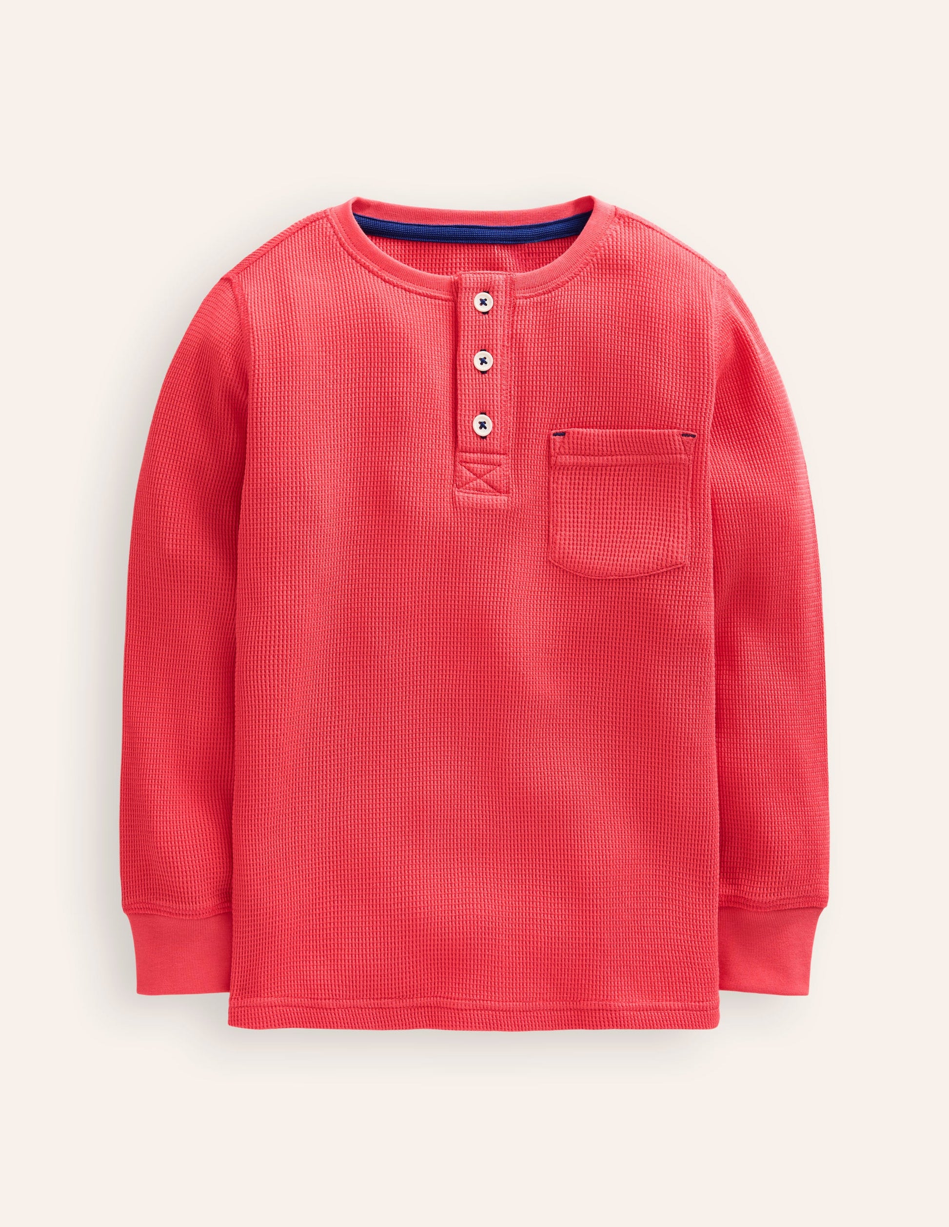 Waffle Henley T-Shirt-Jam Red-1