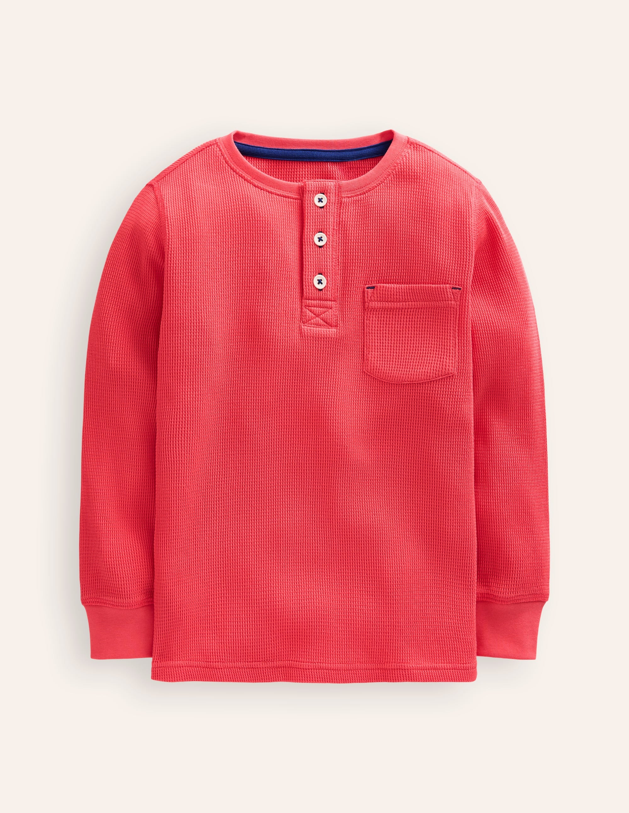 Waffle Henley T-Shirt-Jam Red - Image 1
