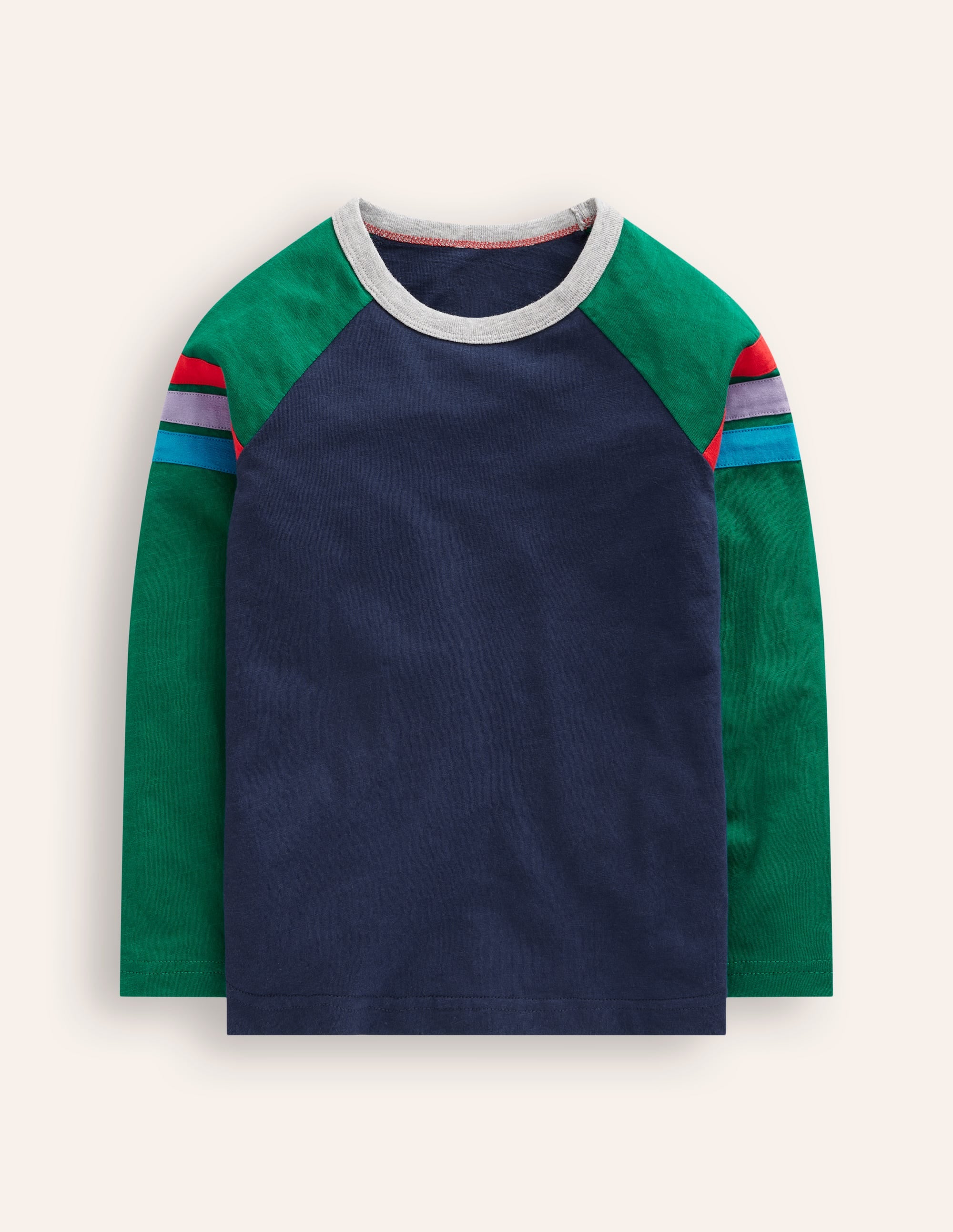 Long Sleeve Raglan T-shirt-Jewel Green/ Navy - Image 1
