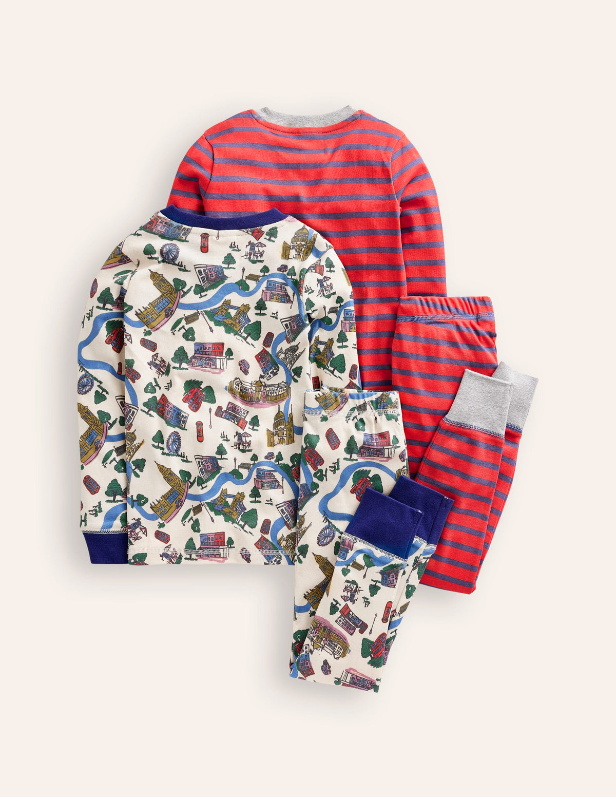 Snug Twin Pack Pyjamas-London Scene and Stripe-2