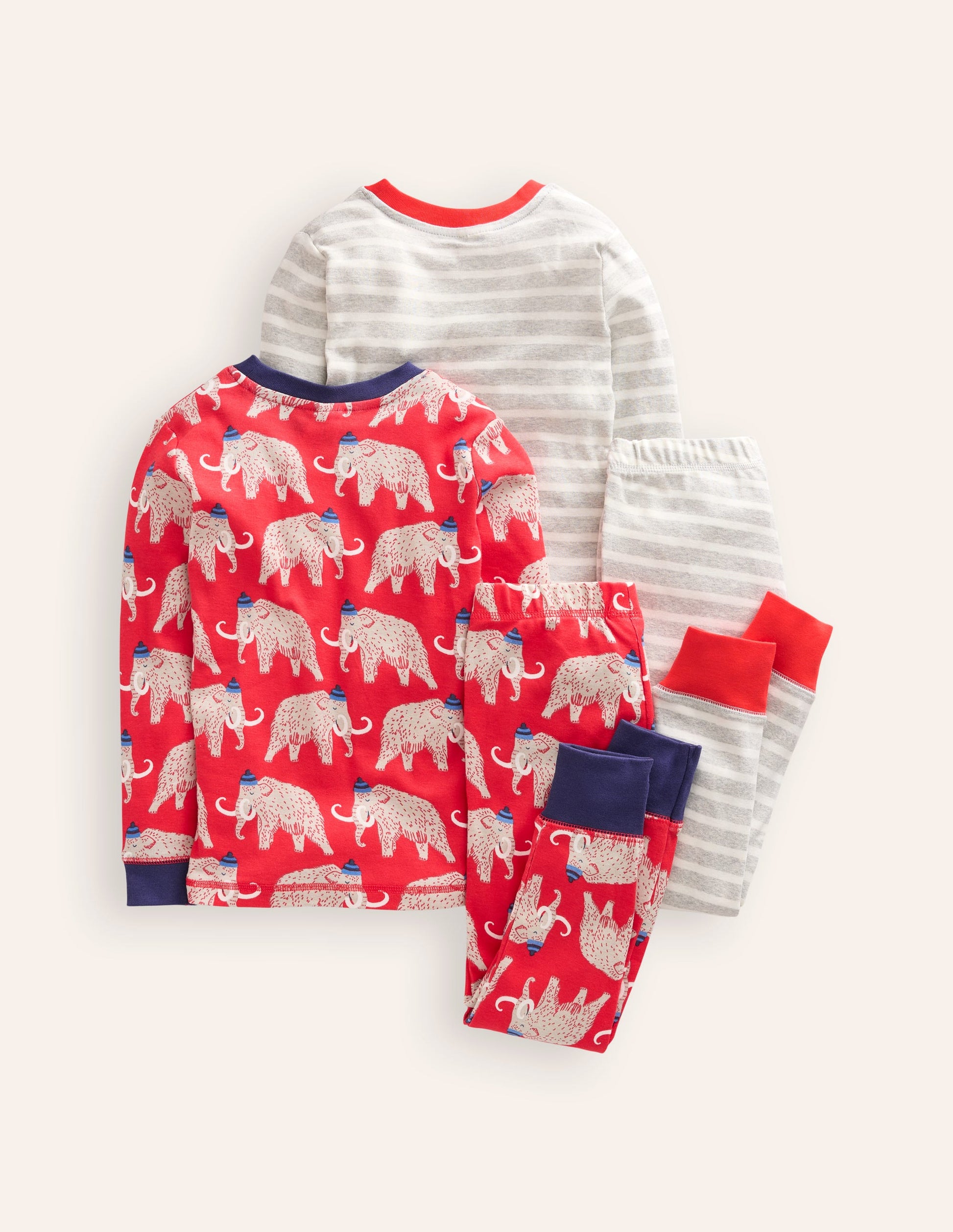 Snug Twin Pack Pyjamas-Red Mammoth and Grey Stripe-2