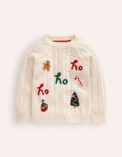 Festive Cable Jumper-Ecru Marl-1