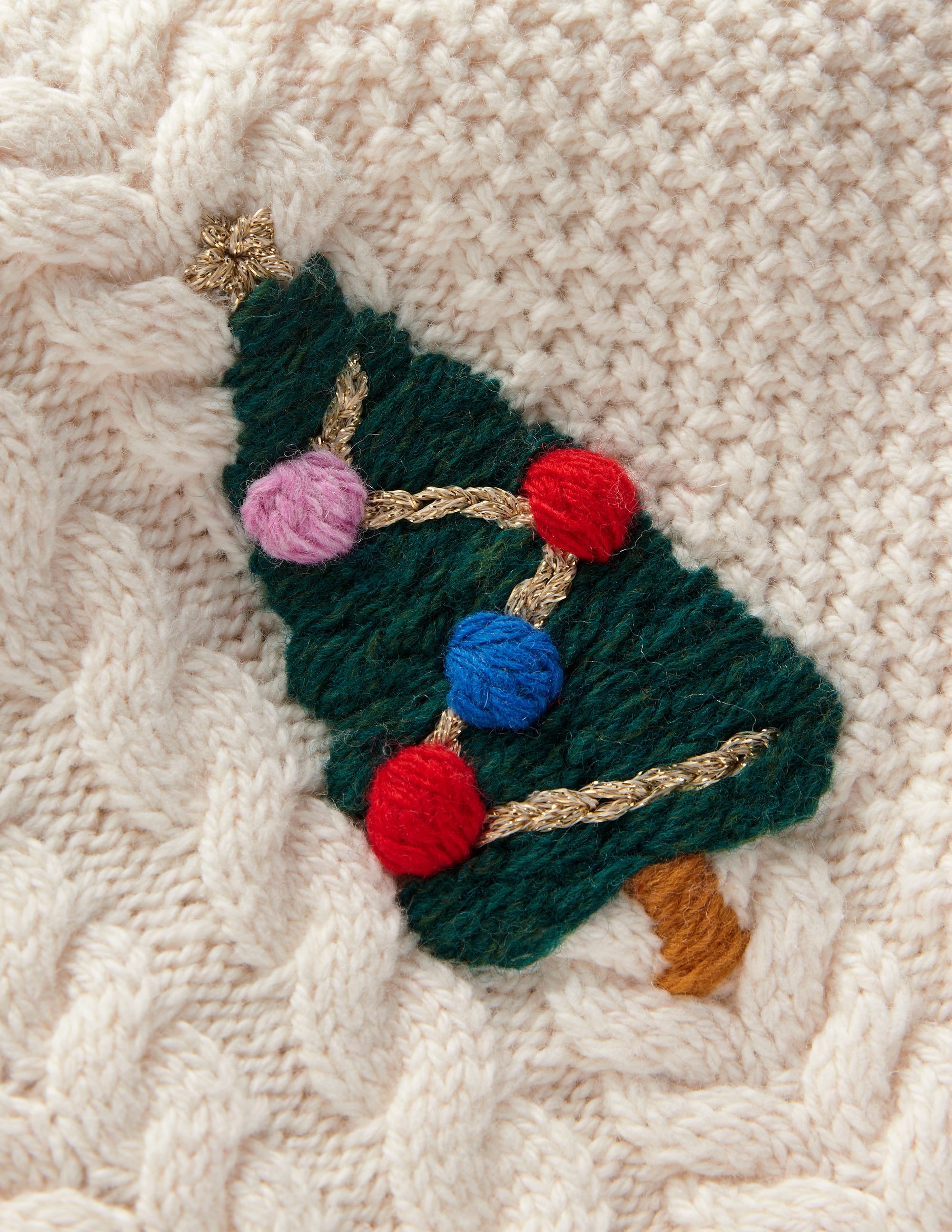 Festive Cable Jumper-Ecru Marl - Image 3