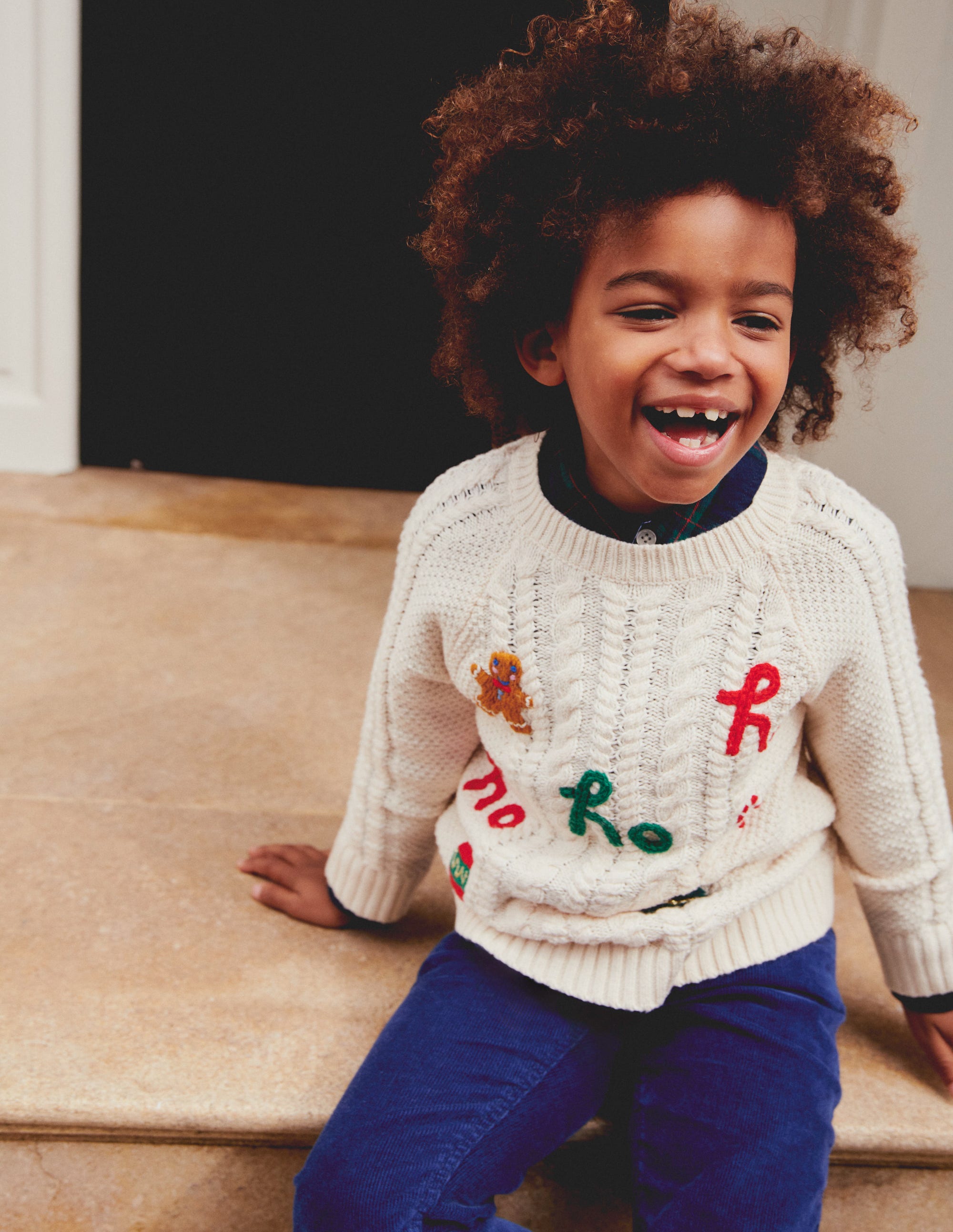 Festive Cable Jumper-Ecru Marl - Image 4