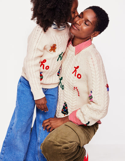 Festive Cable Jumper-Ecru Marl-7