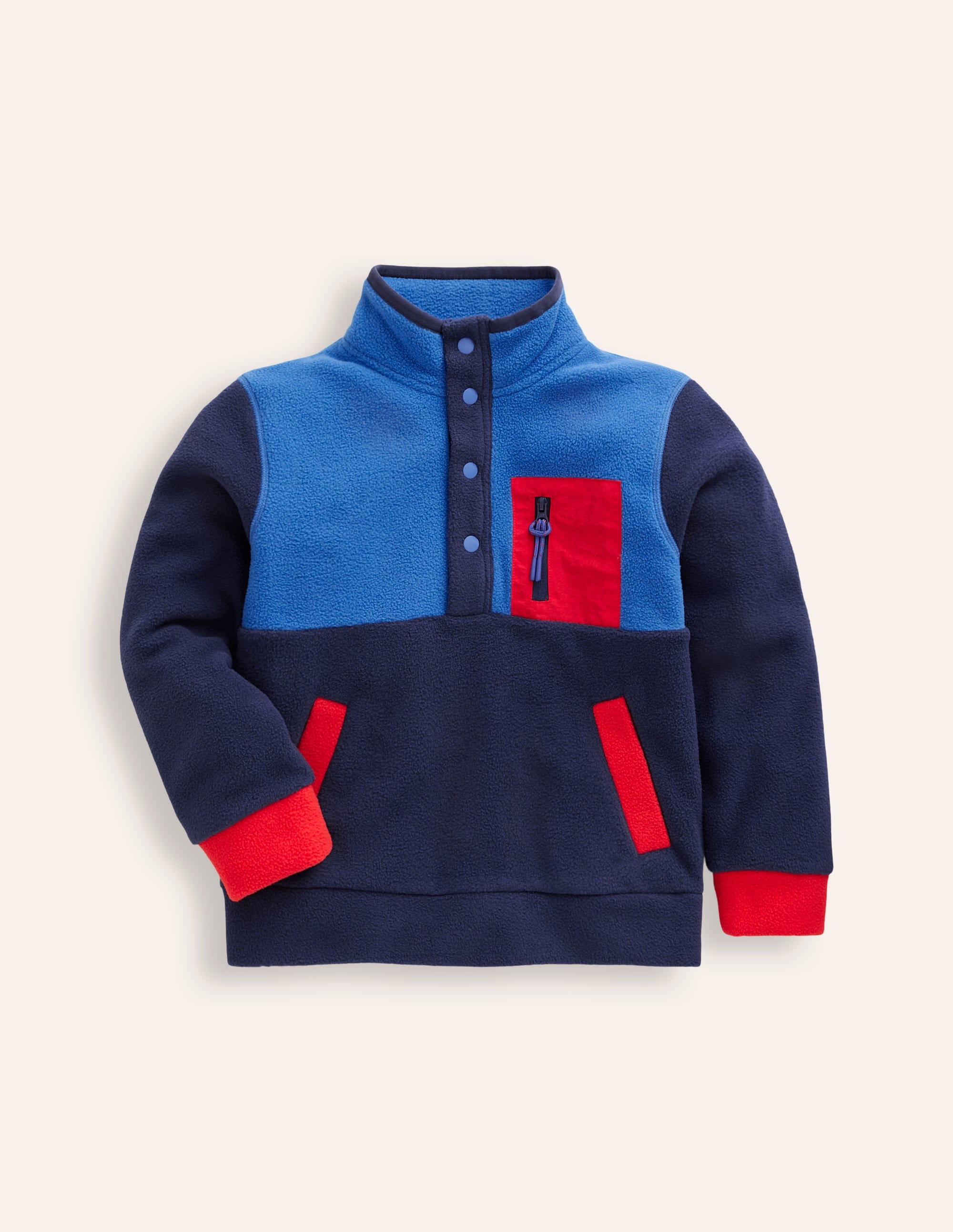 Cosy Fleece Pop Over-College Navy Colourblock - Image 1