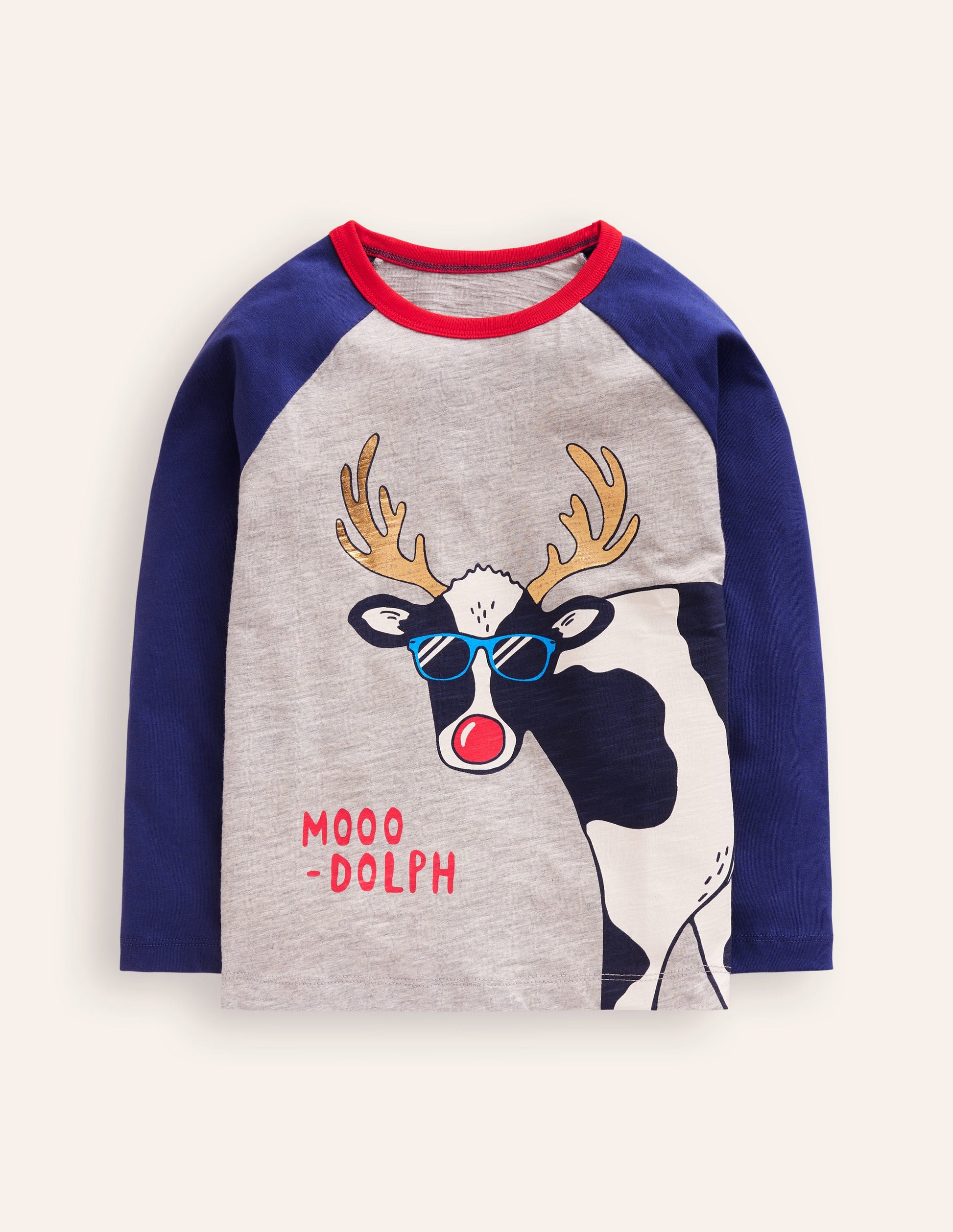 Festive Raglan T-Shirt-Grey Marl Moo-Dolph-1