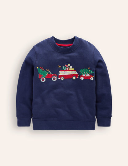 Cosy Festive Sweatshirt-College Navy Cars-1
