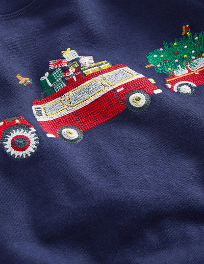 Cosy Festive Sweatshirt-College Navy Cars-3