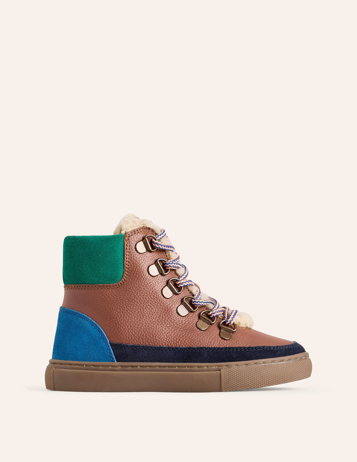 Cosy Leather Lace Up Boots-Tan Colourblock - Image 1