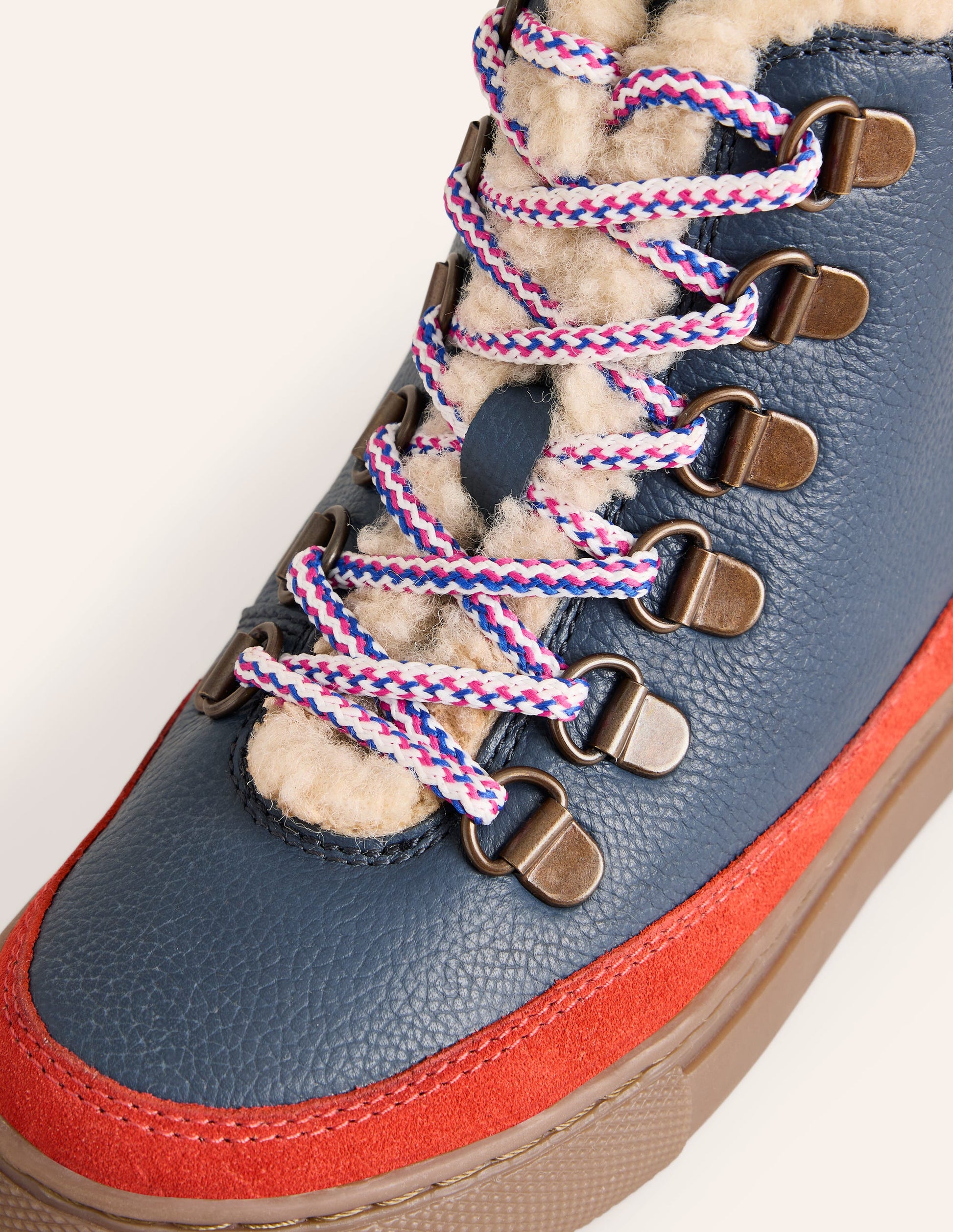 Cosy Leather Lace Up Boots-French Navy Colourblock-3