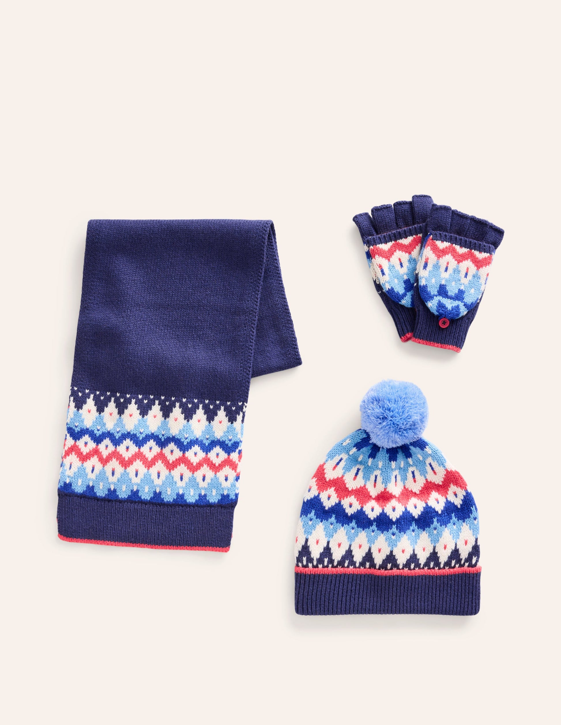 Fair Isle Knitted Set-Sapphire Blue Geo-1