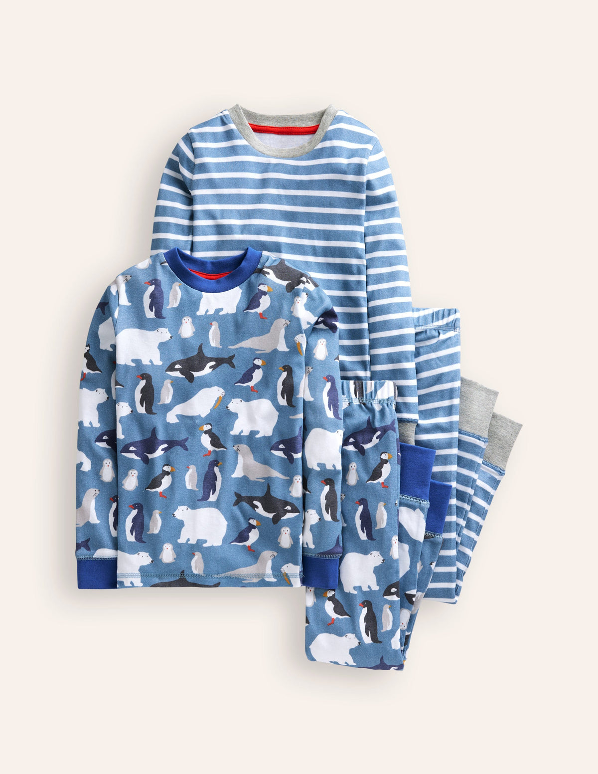 Snug Twin Pack Pyjamas-Blue Artic Animals and Stripe - Image 1