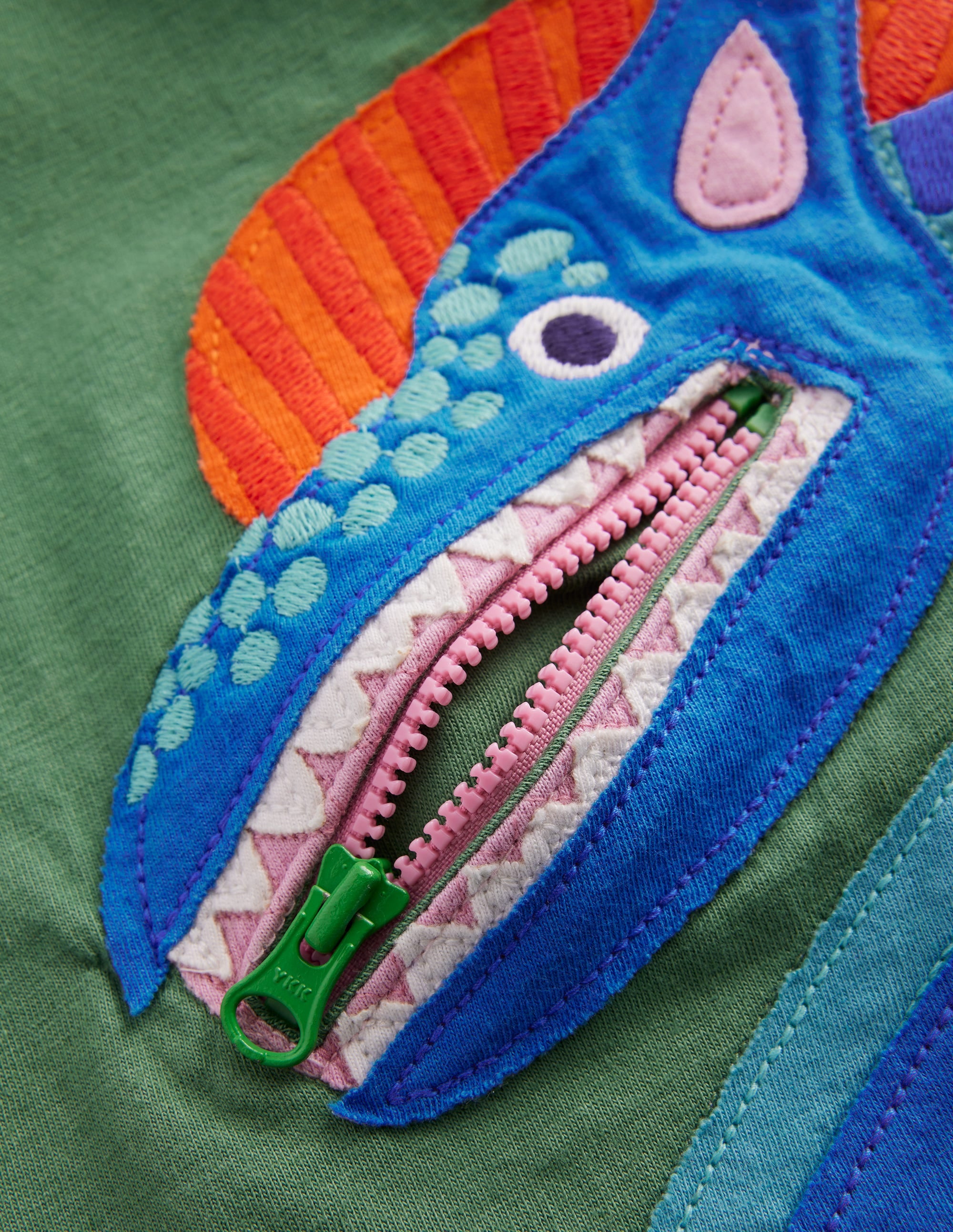 Zip Applique T-shirt-Newt Green Dinosaur - Image 3